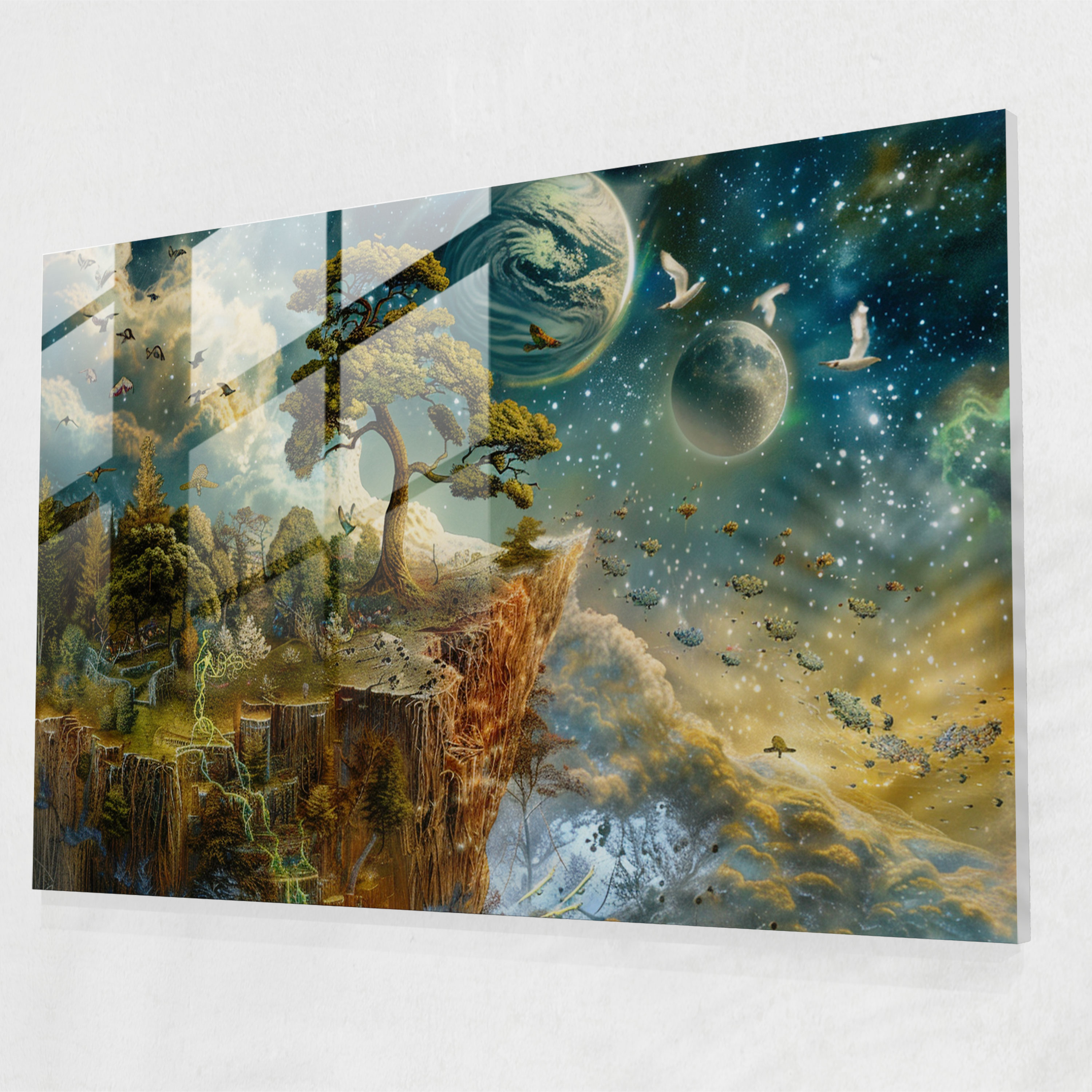 Cosmic Mythical Surrealism Art Glass Wall Art - Surrealism Art, Glass Wall Art, Wall Decoration, Mythical Creatures