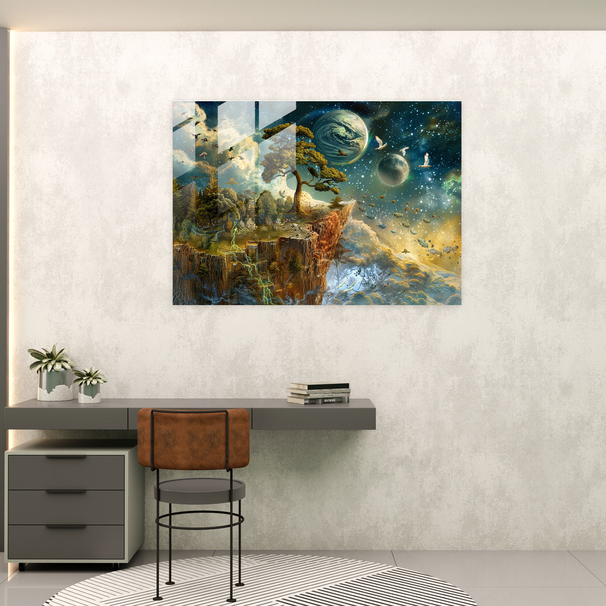 Cosmic Mythical Surrealism Art Glass Wall Art - Surrealism Art, Glass Wall Art, Wall Decoration, Mythical Creatures