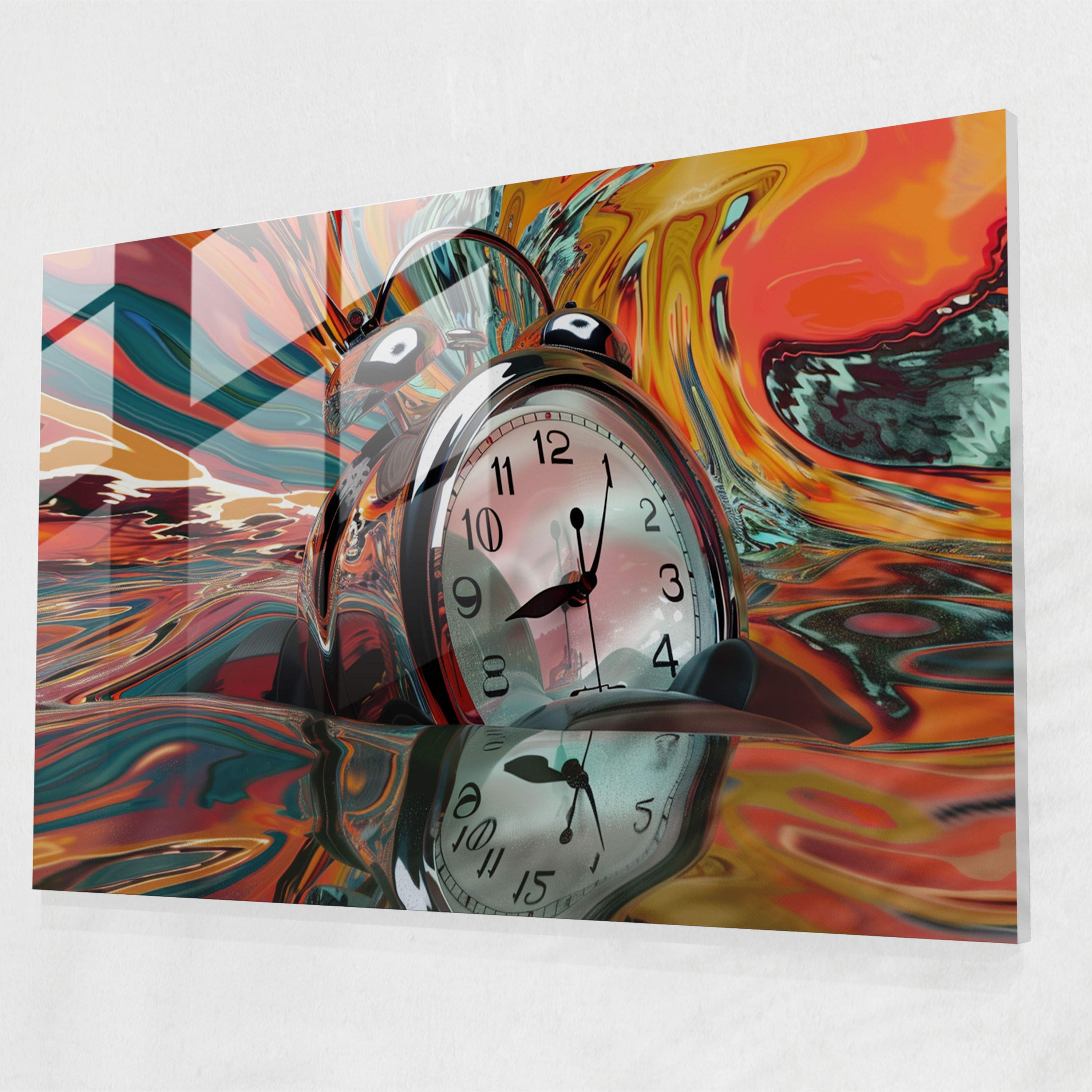 Melting Clock Surrealism Art Glass Print - Surrealism Art, Home Decoration, Modern Art, Glass Art