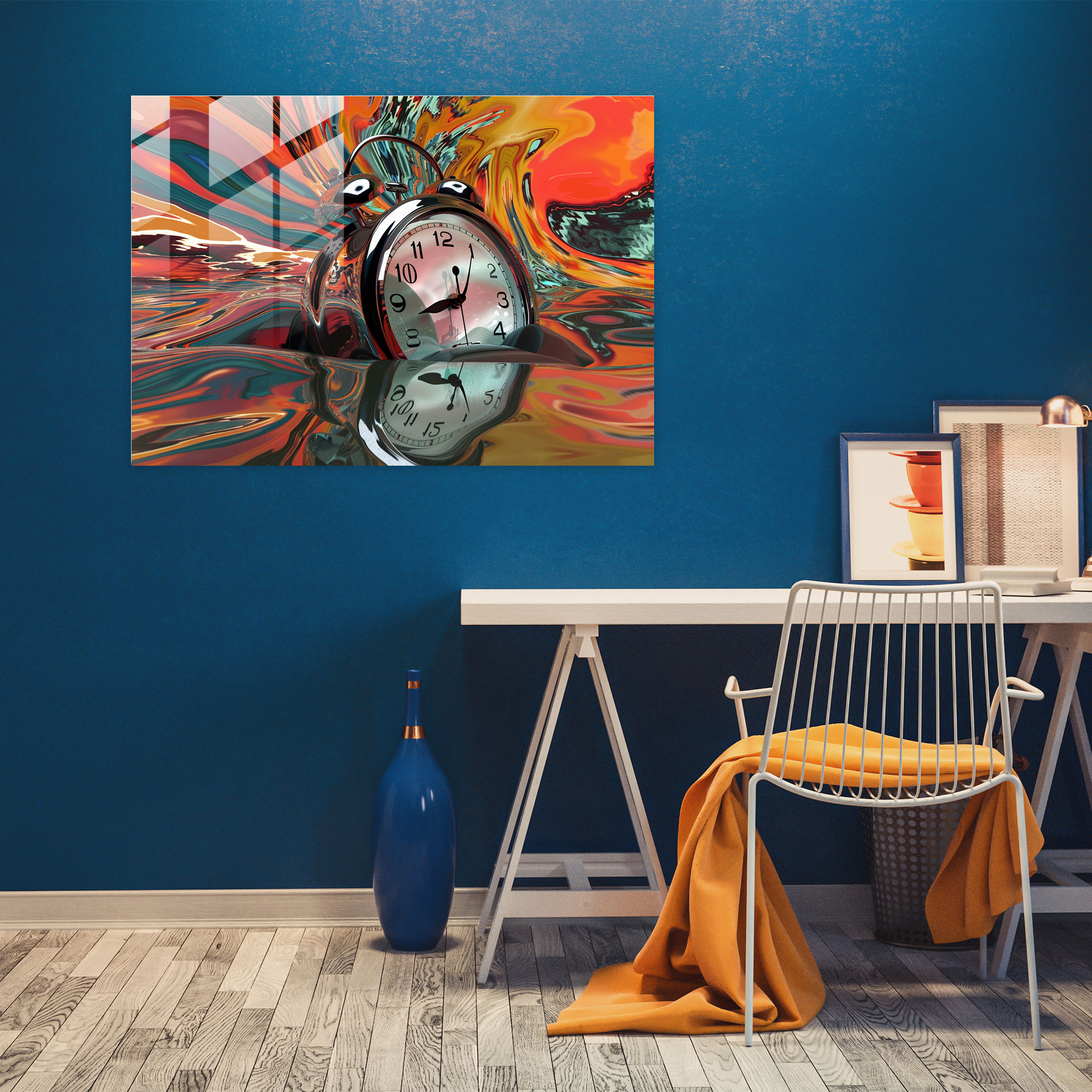 Melting Clock Surrealism Art Glass Print - Surrealism Art, Home Decoration, Modern Art, Glass Art