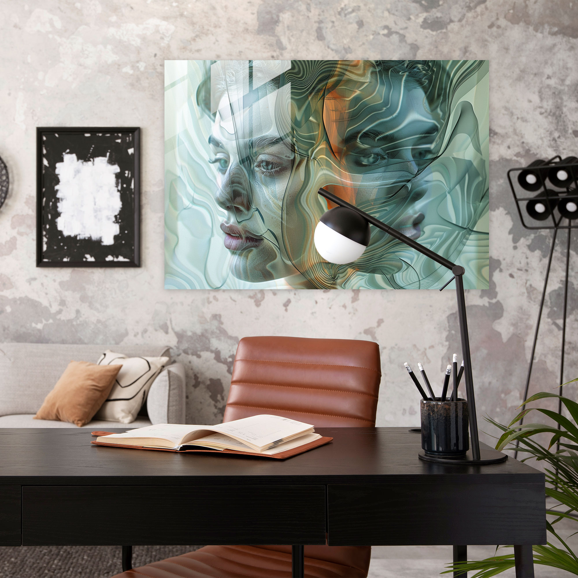 Distorted Portraits Modern Art Glass Wall Art - Surrealism Art, Modern Art, Surreal Portraits, Distorted Features