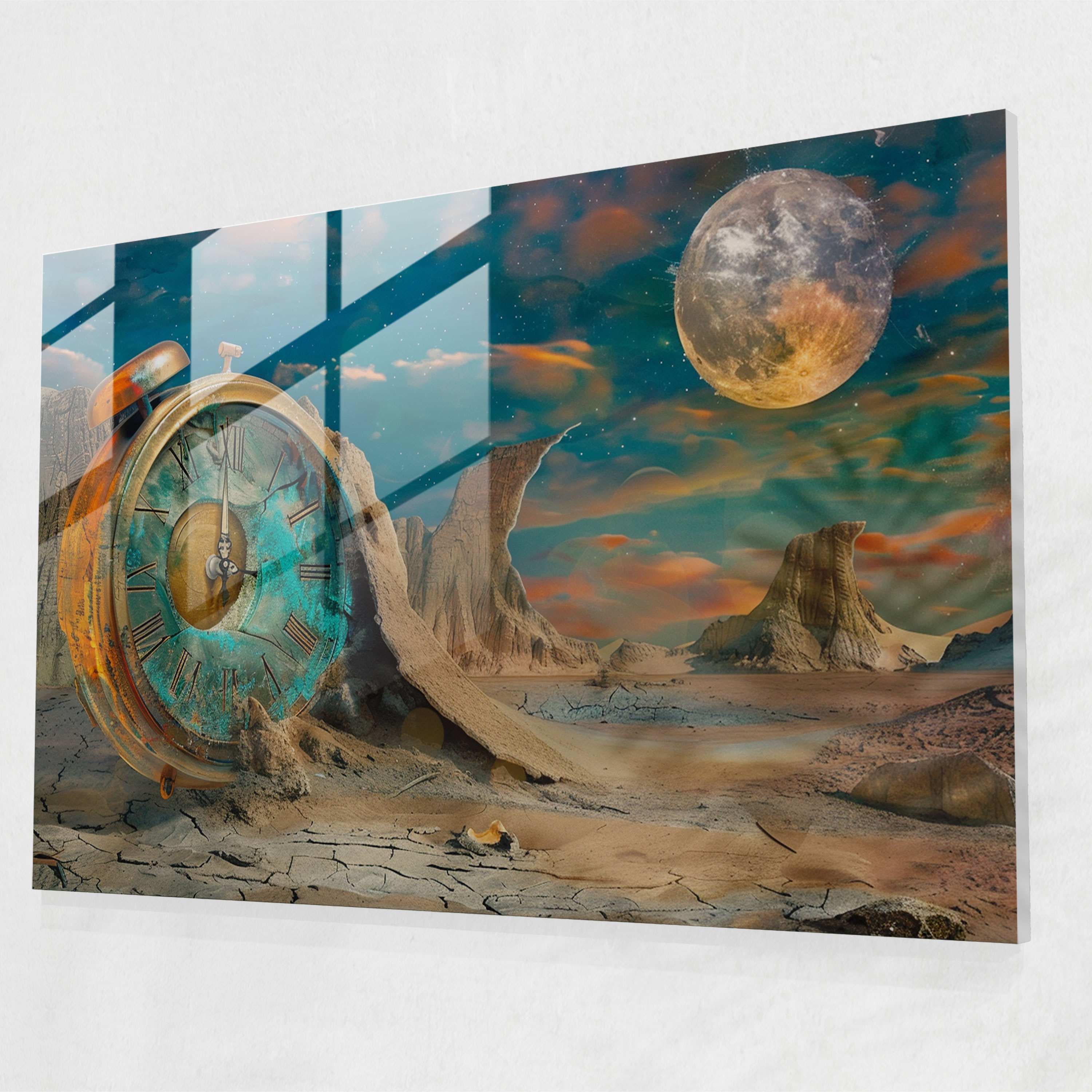Melting Time Glass Print - Surrealism Art, Modern Art, Glass Wall Art, Glass Print