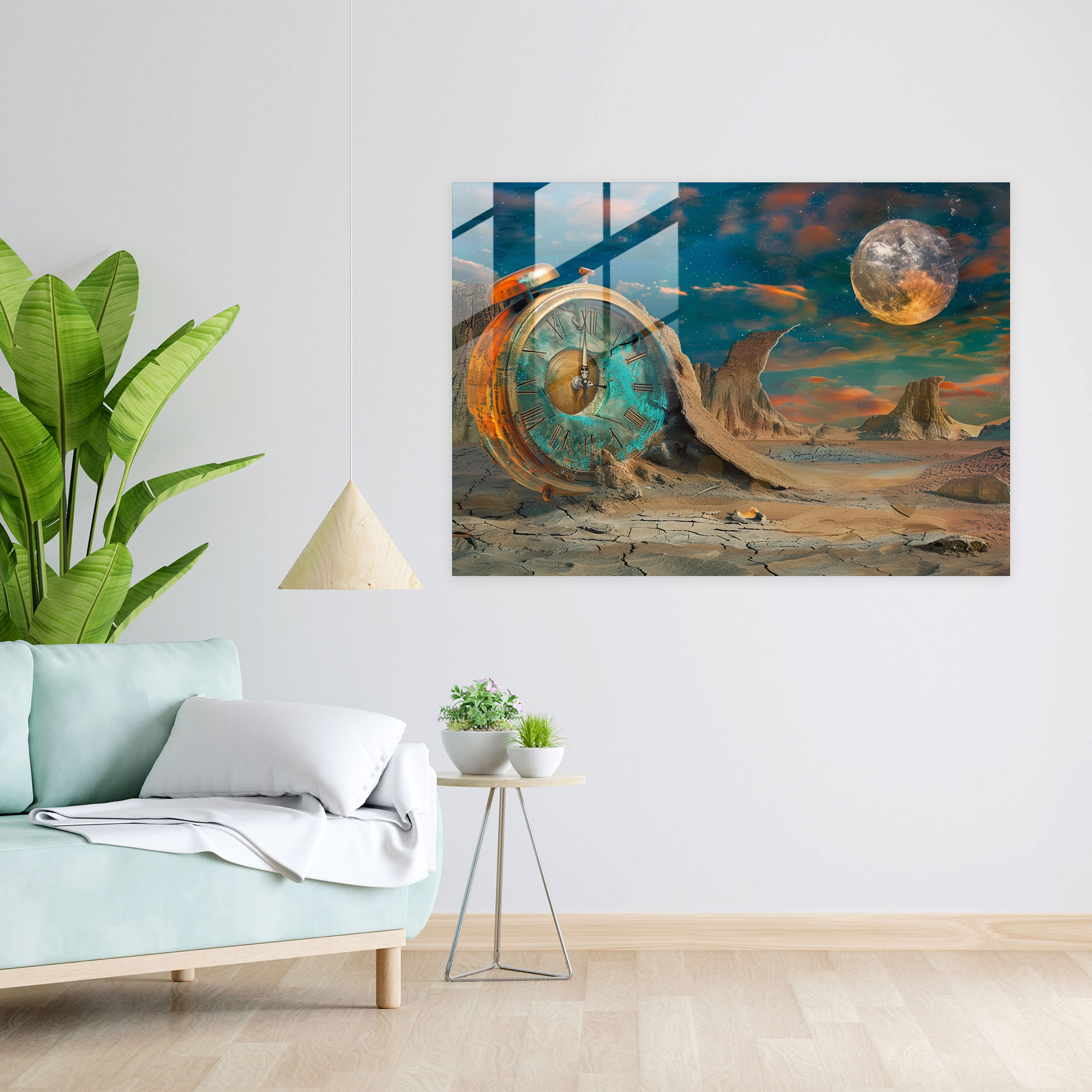 Melting Time Glass Print - Surrealism Art, Modern Art, Glass Wall Art, Glass Print