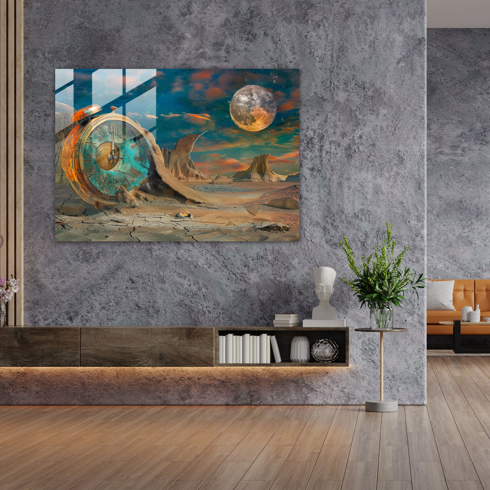 Melting Time Glass Print - Surrealism Art, Modern Art, Glass Wall Art, Glass Print