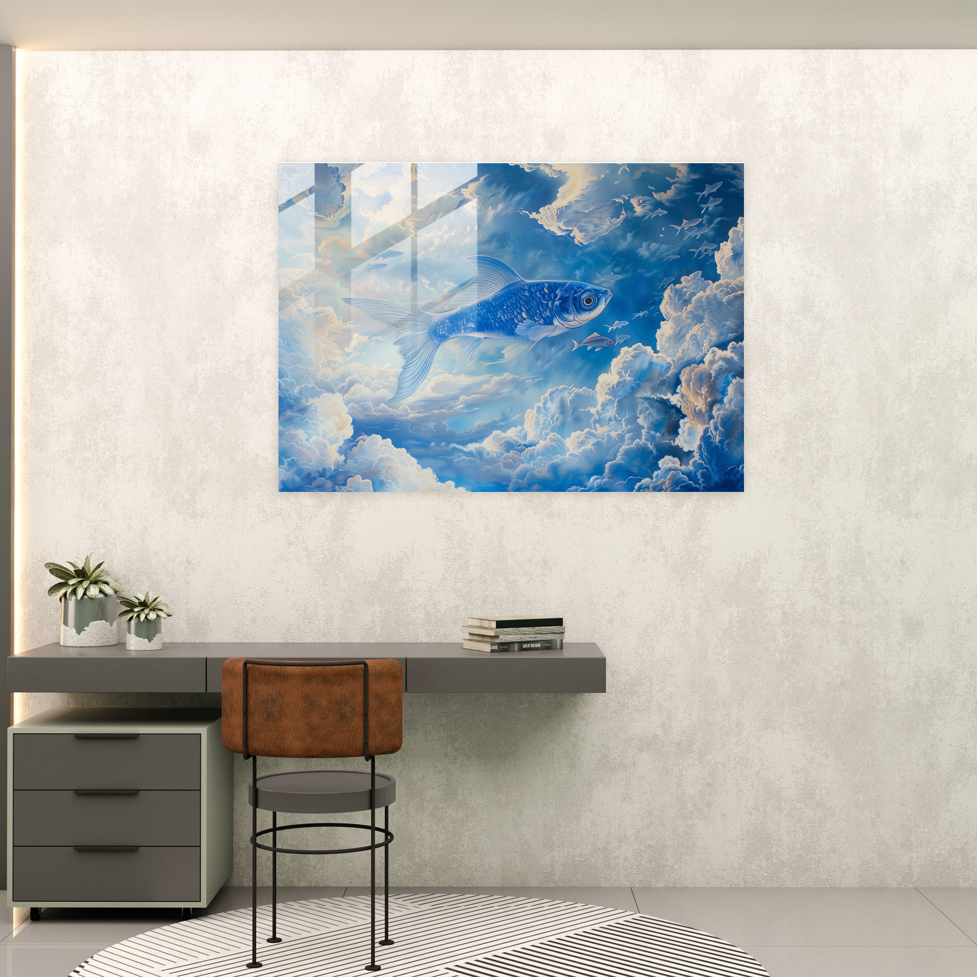Flying Fish Glass Wall Art - Surrealism Art, Home Decoration, Glass Print, Wall Decoration