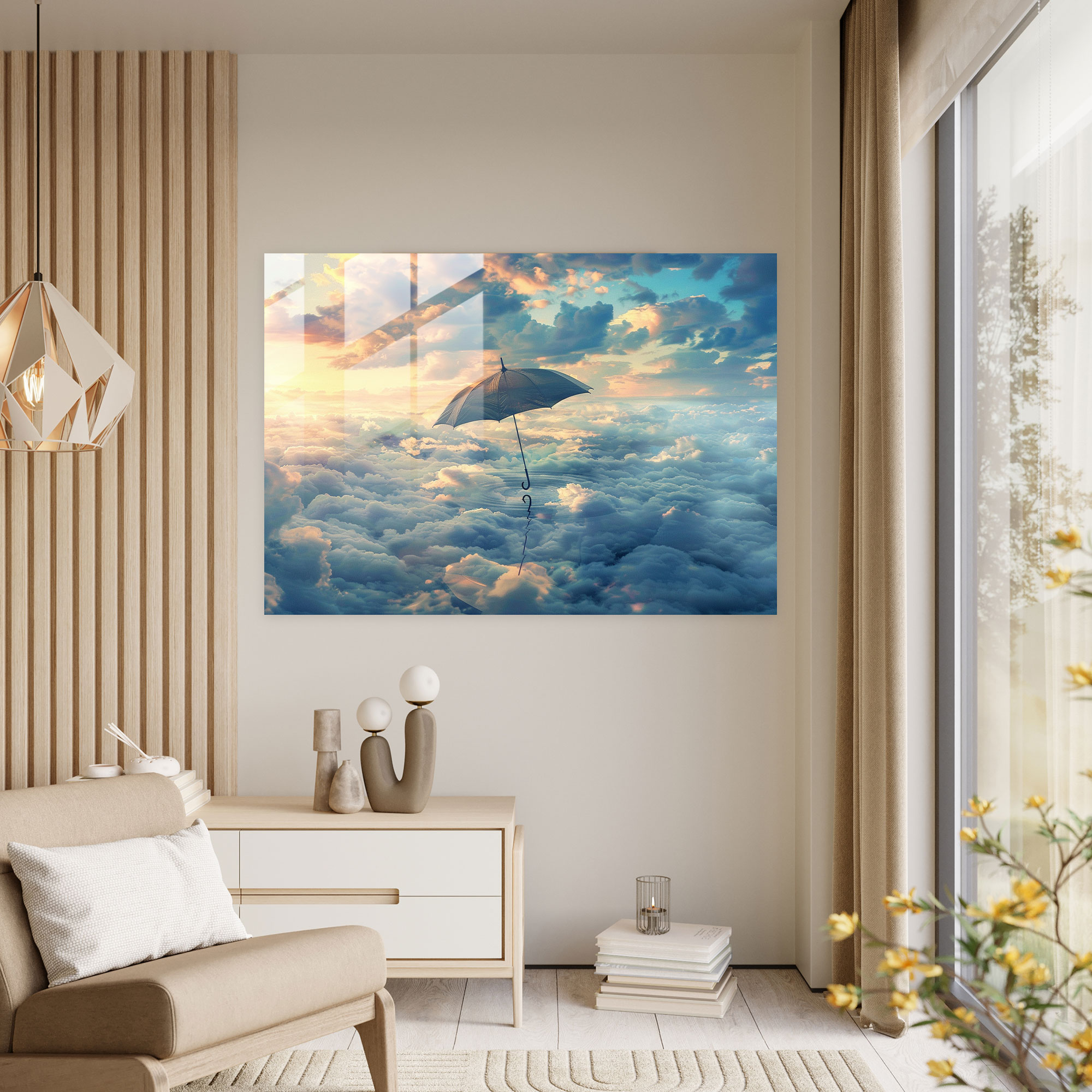 Cloud Umbrella Wall Decoration - Surrealism Art, Surrealism Art, Glass Wall Art, Modern Art