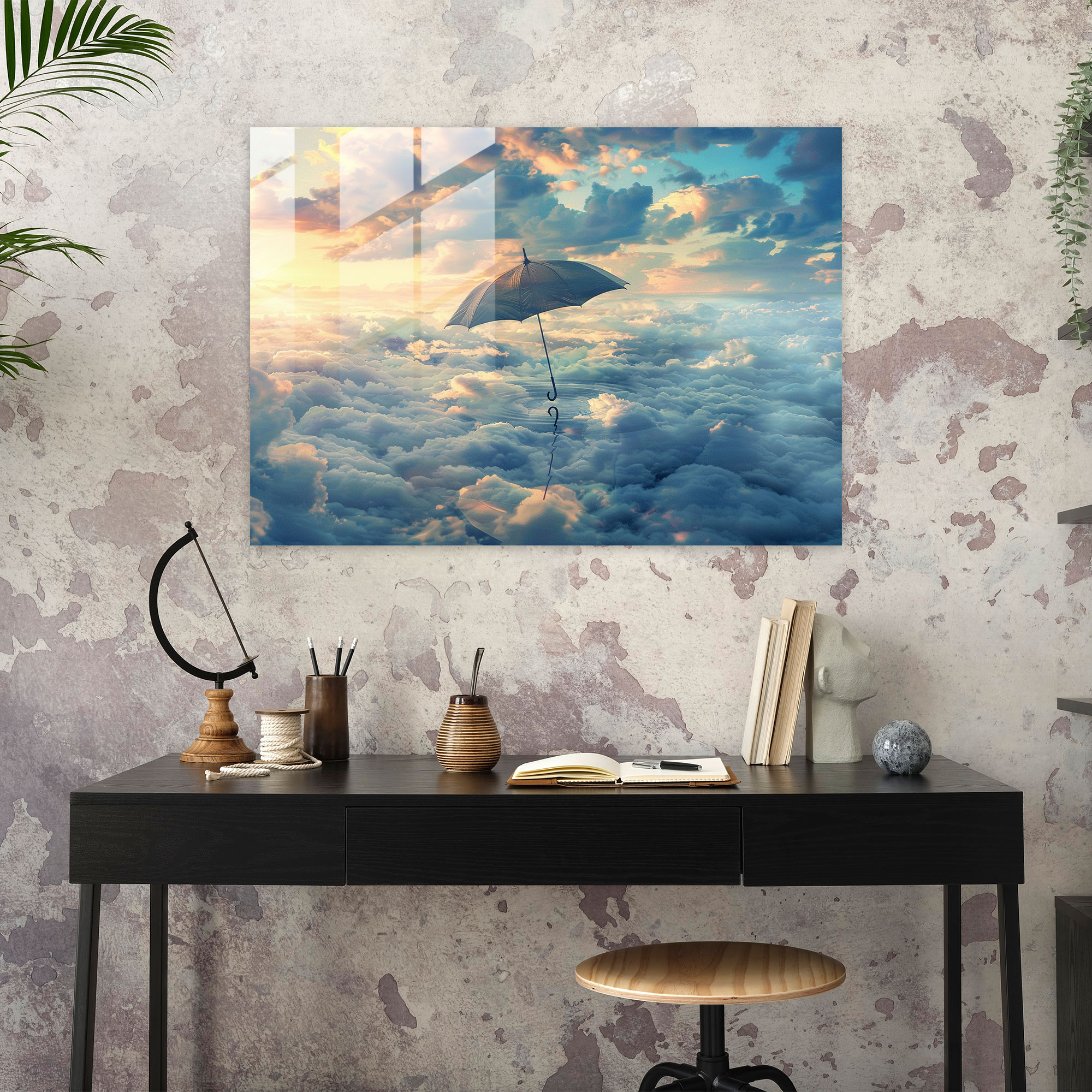 Cloud Umbrella Wall Decoration - Surrealism Art, Surrealism Art, Glass Wall Art, Modern Art