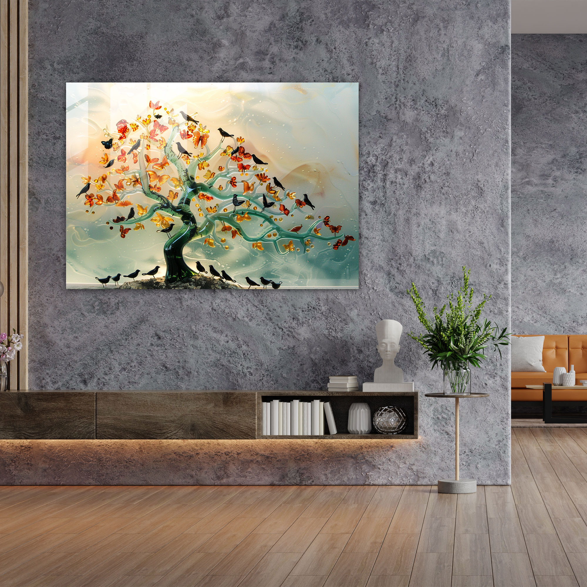 Bird Tree Glass Art - Surrealism Art, Home Decoration, Modern Art, Glass Art