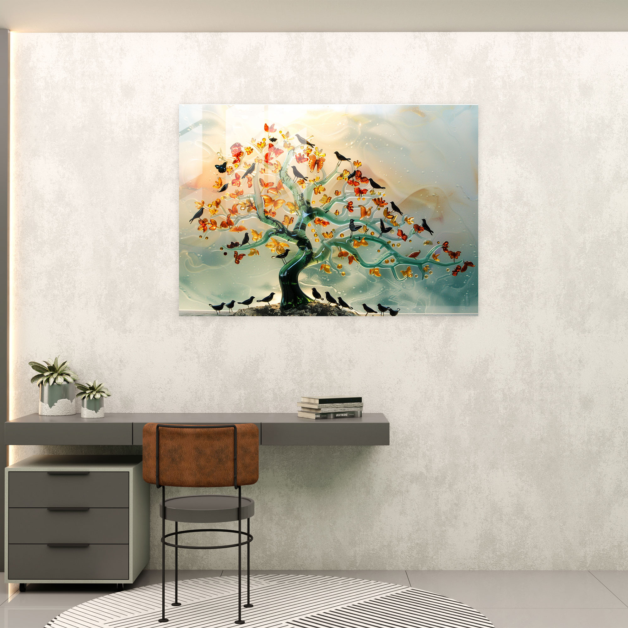 Bird Tree Glass Art - Surrealism Art, Home Decoration, Modern Art, Glass Art