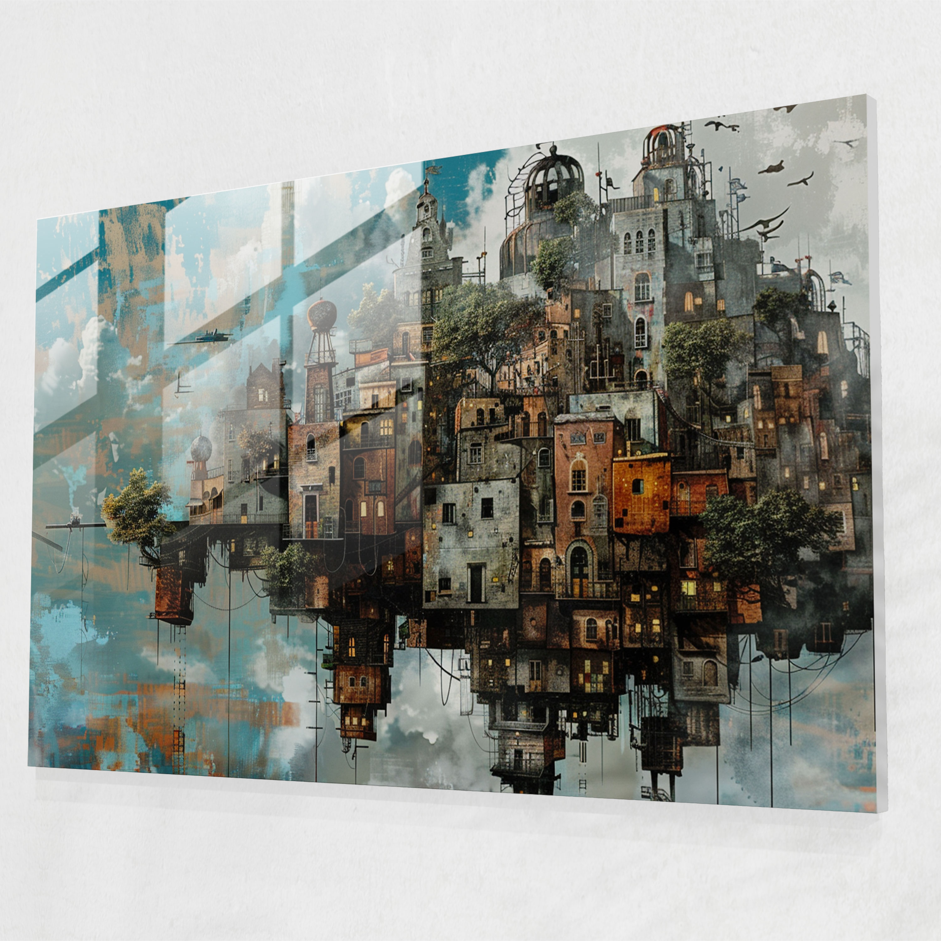 Twisted City Wall Decoration - Surrealism Art, Wall Decoration, Surrealism Art, Glass Art