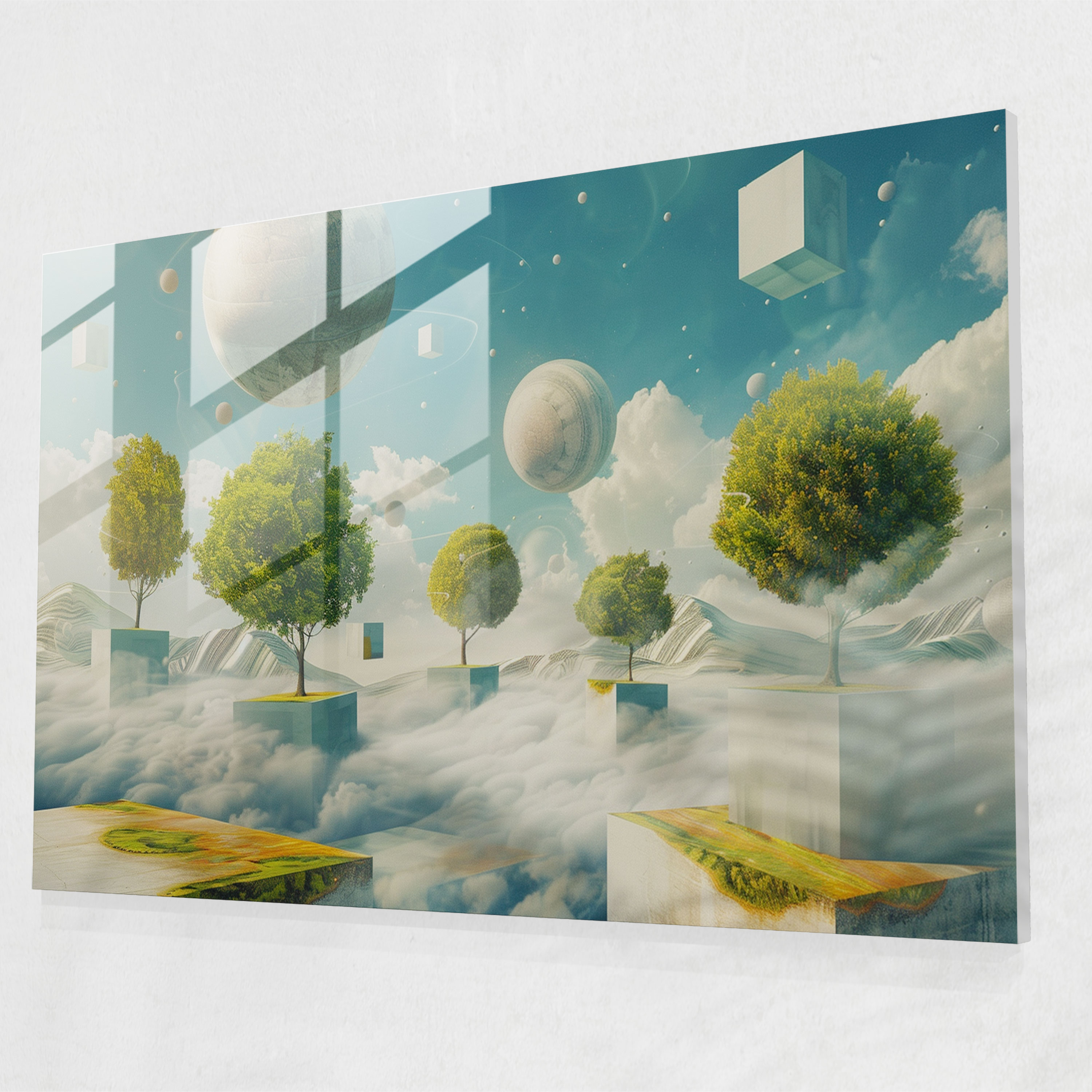 Surrealism Glass Print - Floating Objects - Surrealism Art, Glass Print, Surrealism Art, Modern Art