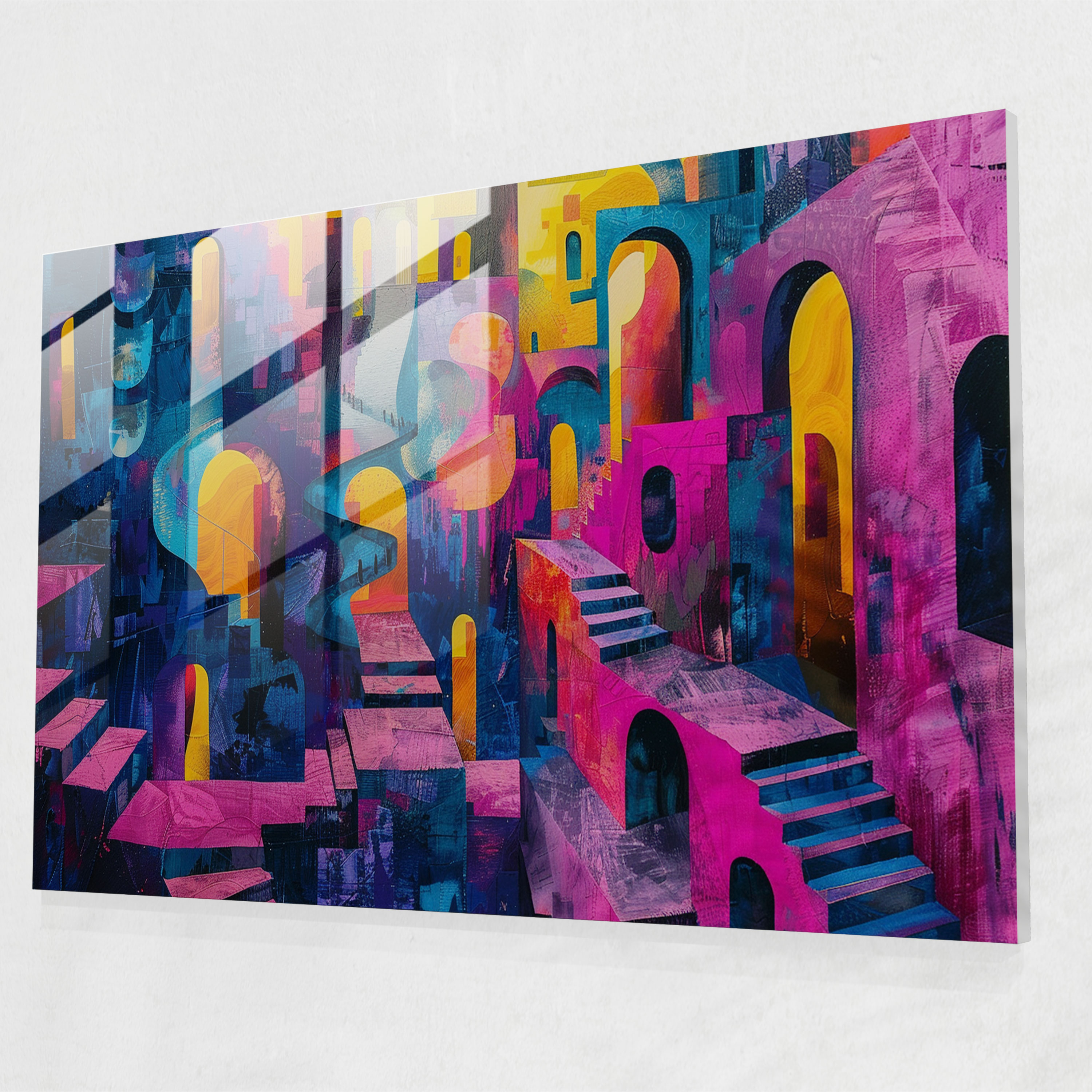 Surrealism Wall Decoration - Vibrant Cityscape - Surrealism Art, Home Decoration, Modern Art, Glass Print