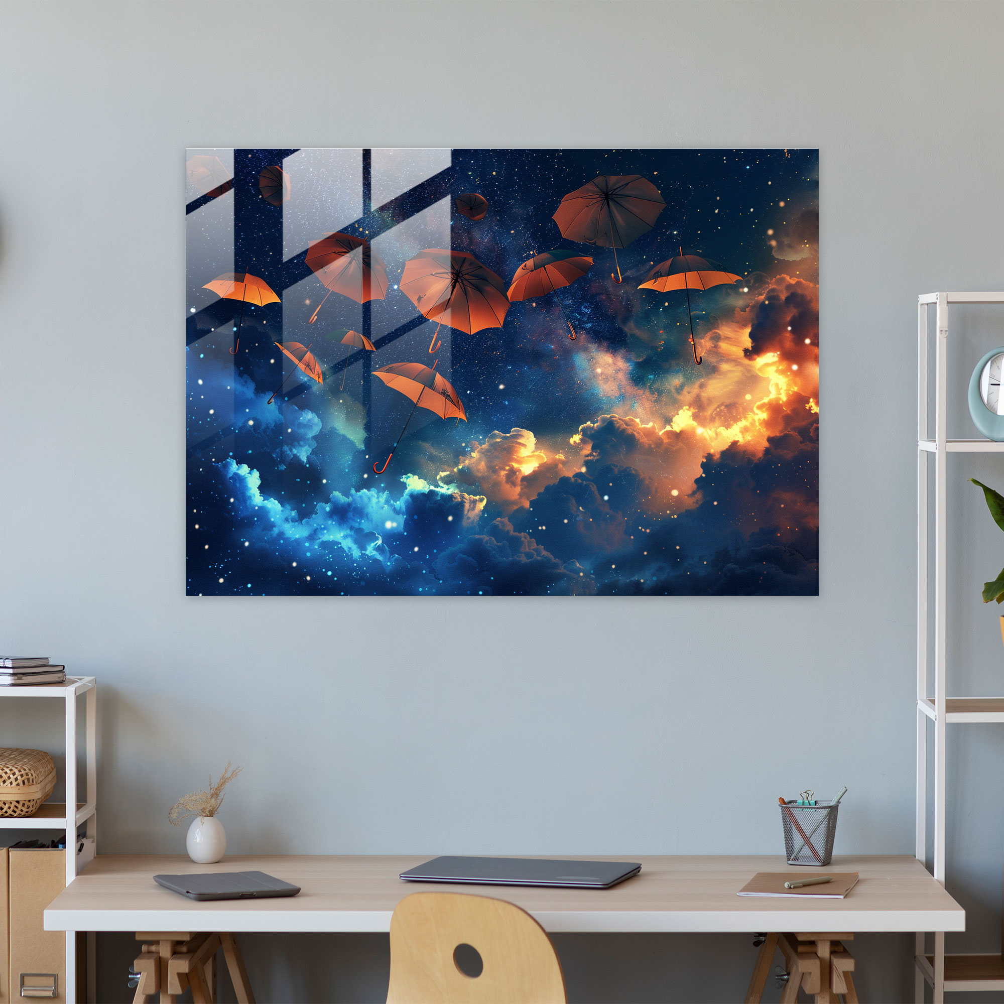 Surrealism Glass Art - Flying Umbrellas - Surrealism Art, Surrealism Art, Home Decoration, Modern Art