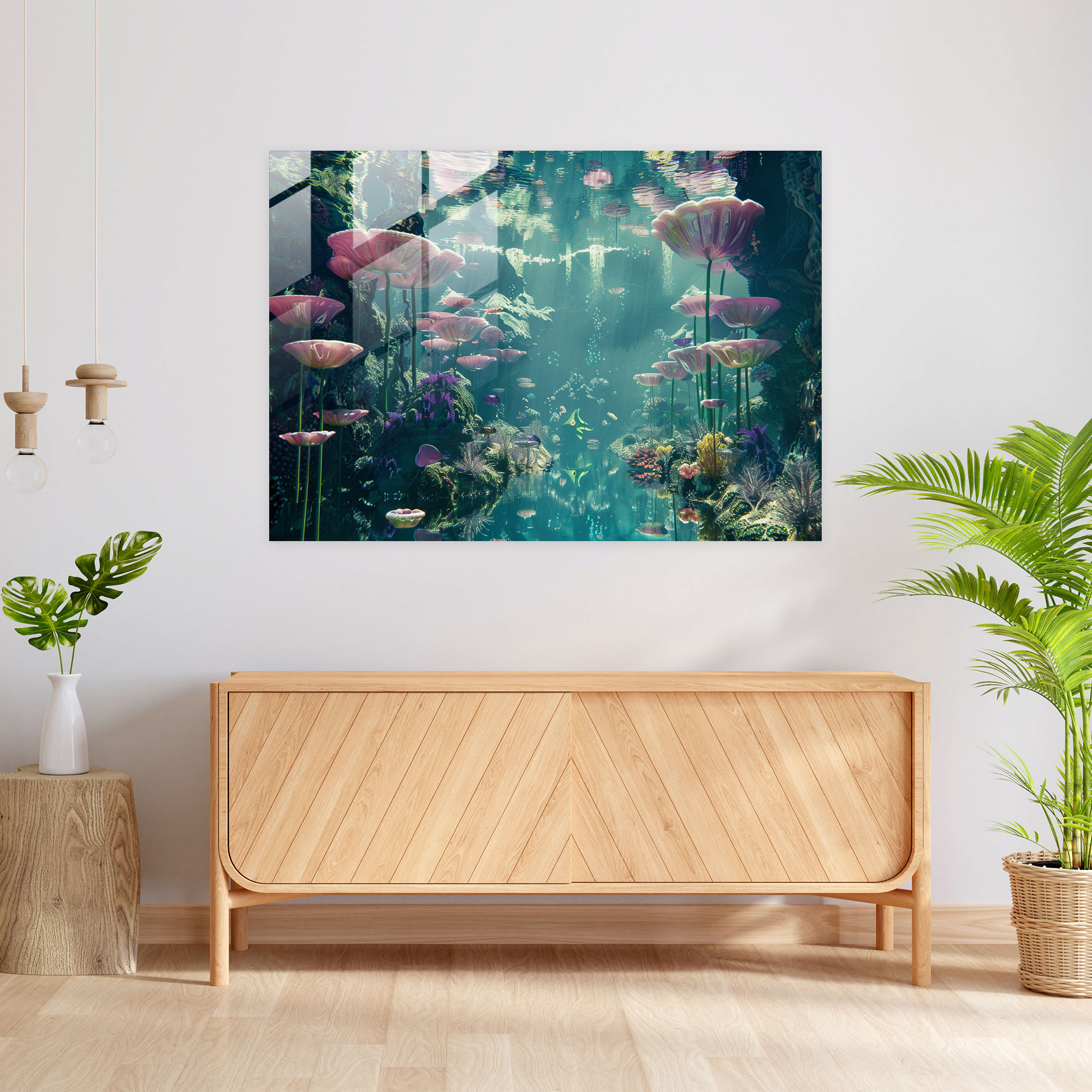 Surrealism Glass Wall Art - Underwater Shapes - Surrealism Art, Home Decoration, Modern Art, Surrealism Art