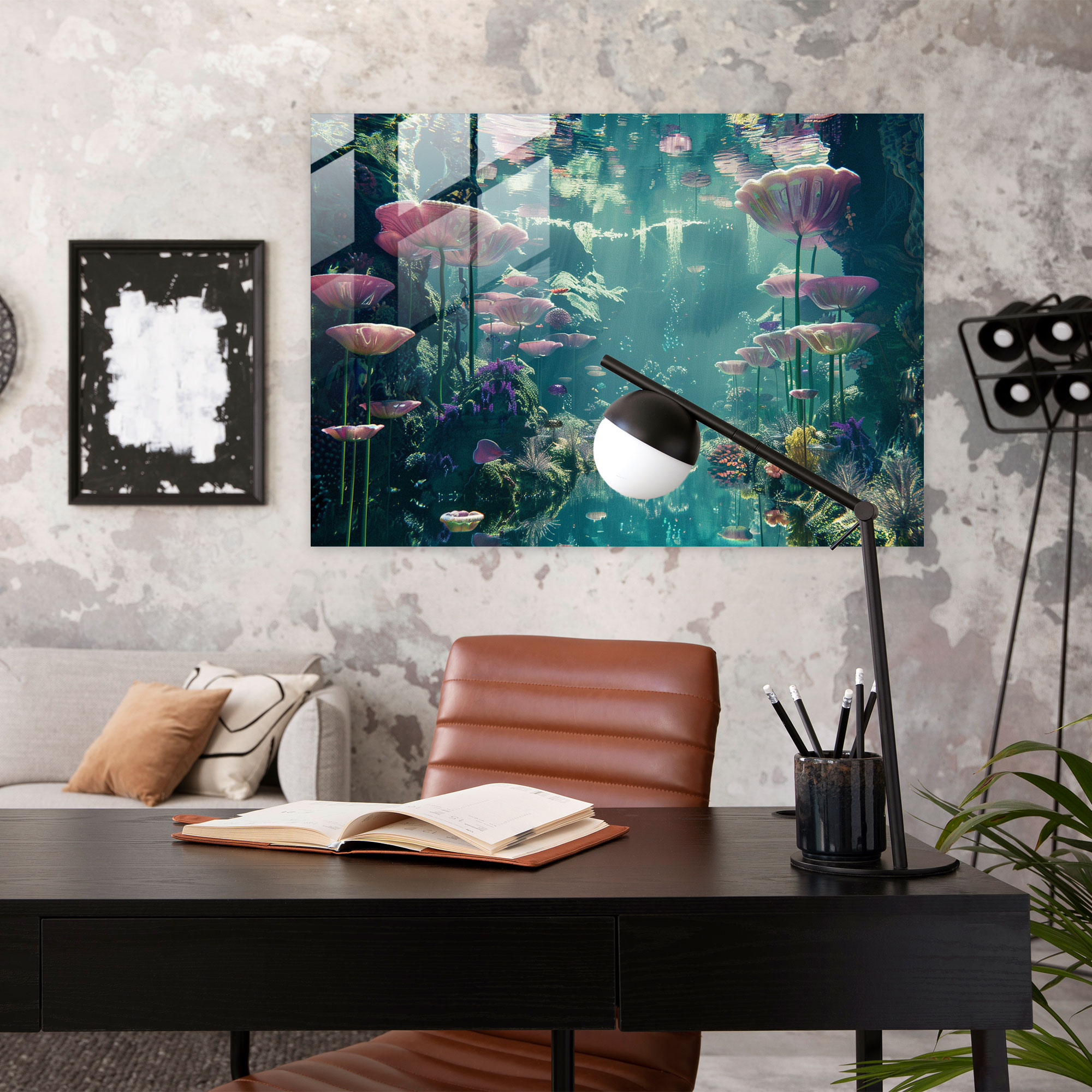 Surrealism Glass Wall Art - Underwater Shapes - Surrealism Art, Home Decoration, Modern Art, Surrealism Art