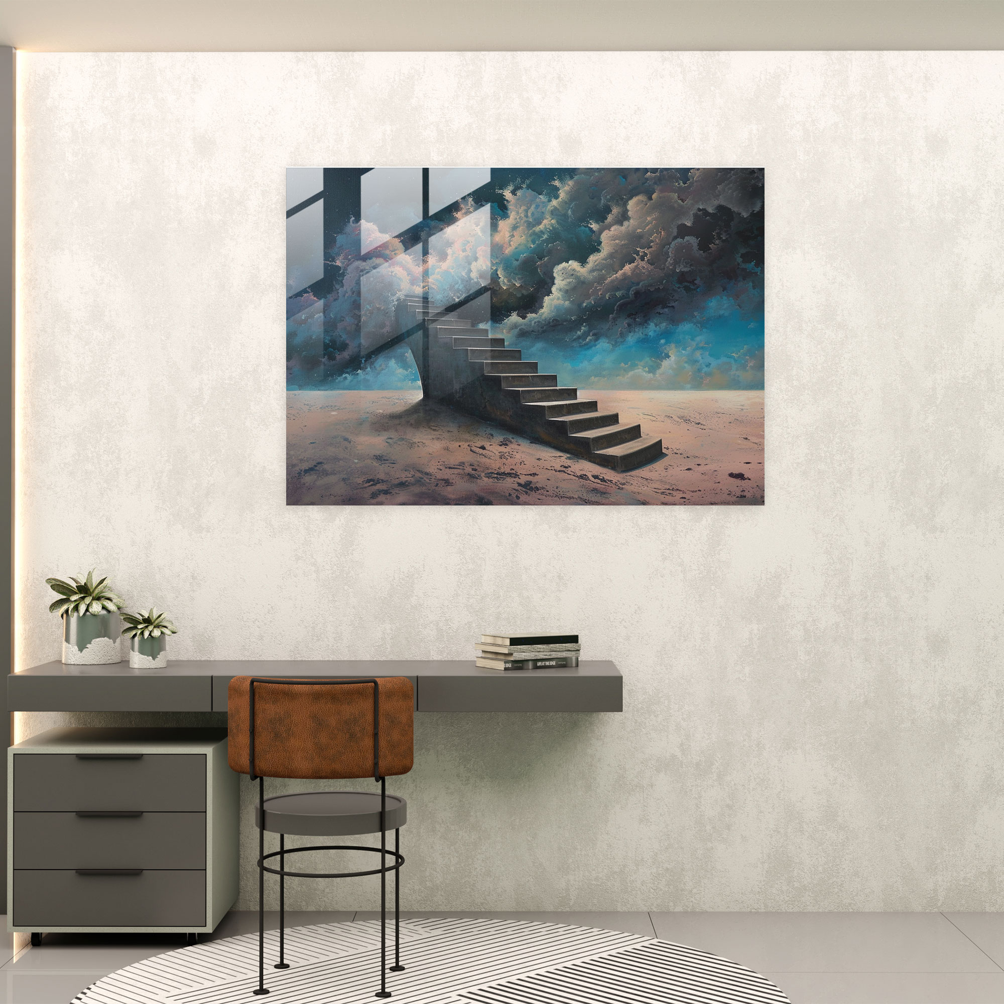 Surrealism Art Glass Art - Surrealism Art, Modern Art, Glass Print, Staircase