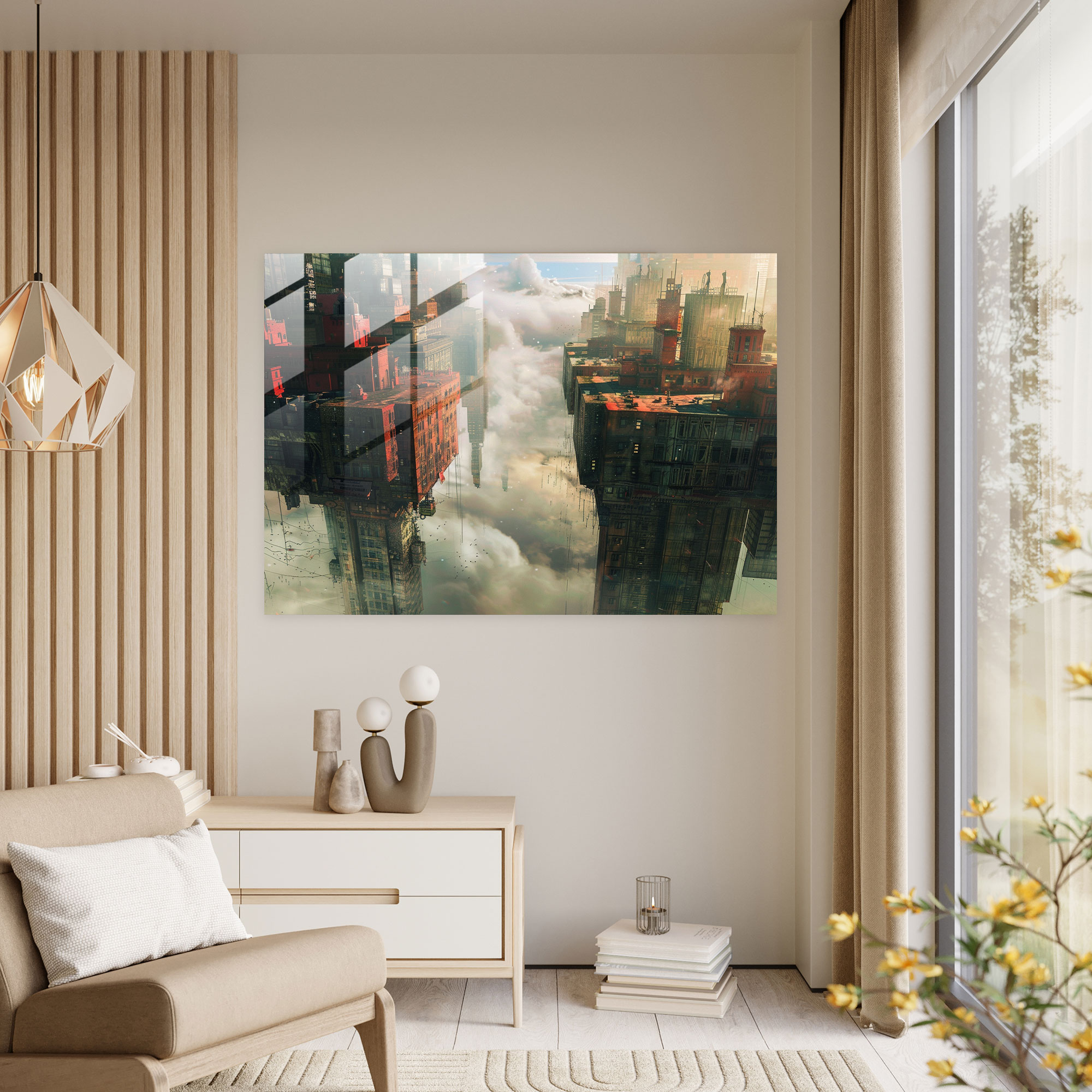 Upside-Down City Glass Print - Surrealism Art, Modern Art, Glass Print, Surrealism Art