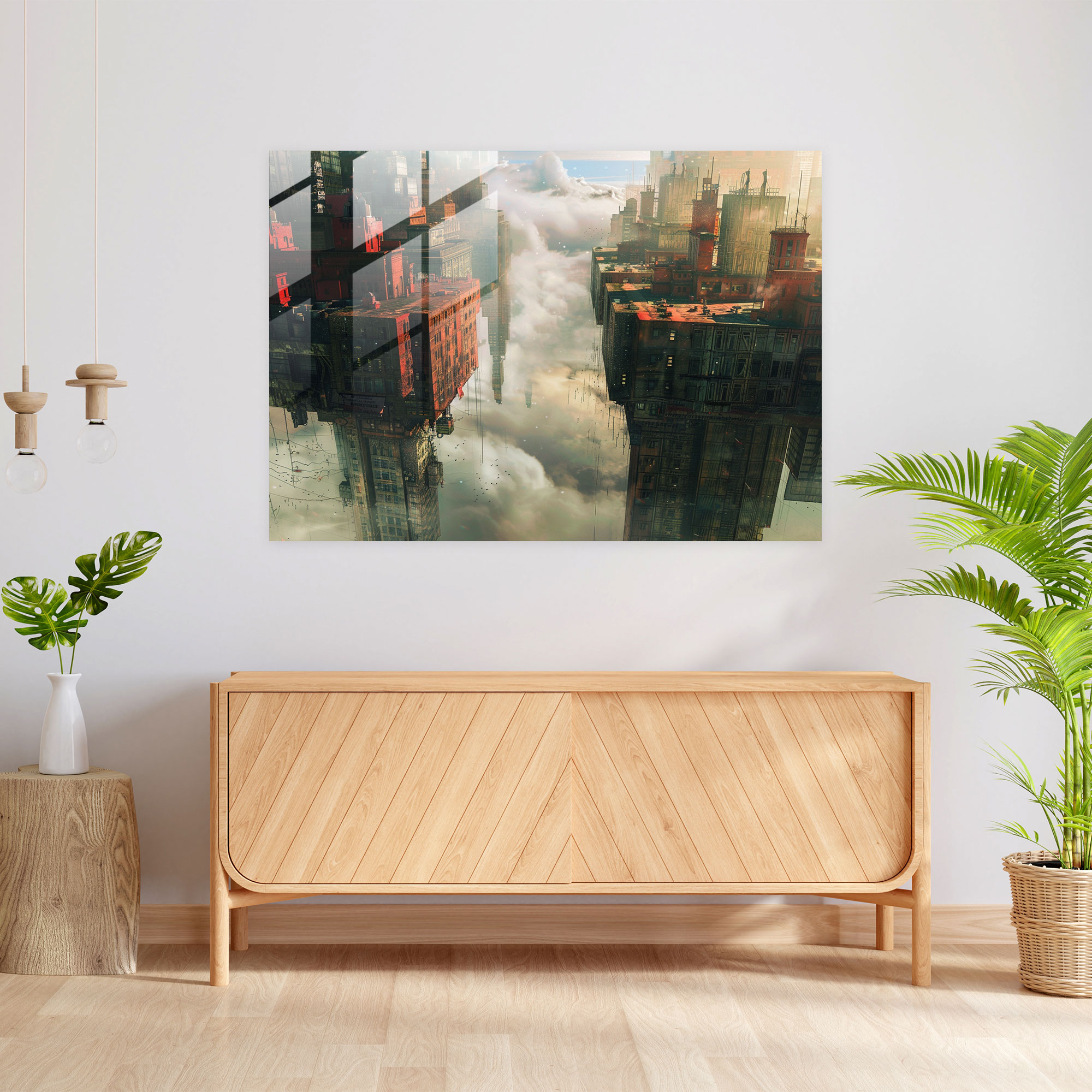 Upside-Down City Glass Print - Surrealism Art, Modern Art, Glass Print, Surrealism Art