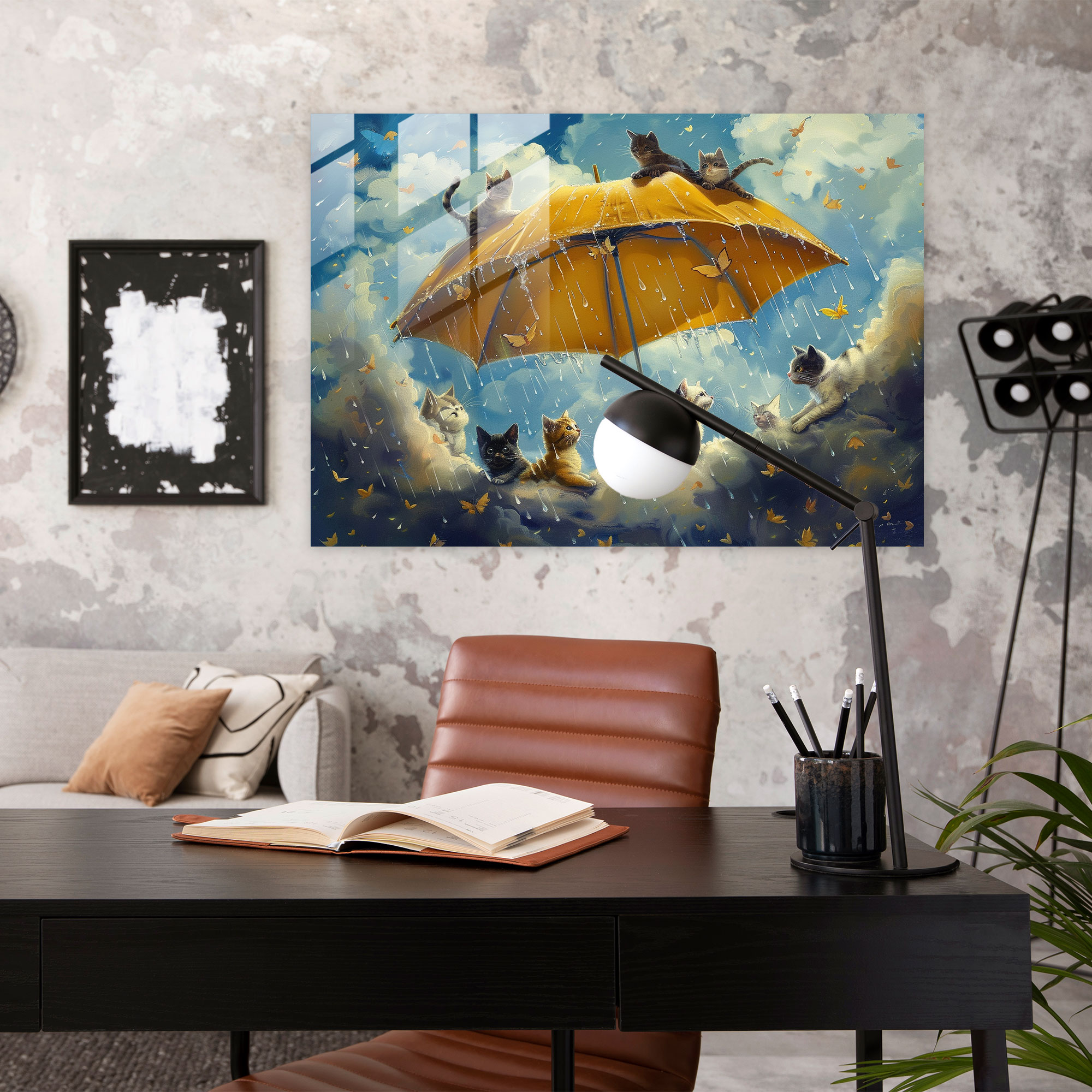 Cats & Dogs Rain Glass Print - Surrealism Art, Glass Print, Home Decoration, Modern Art