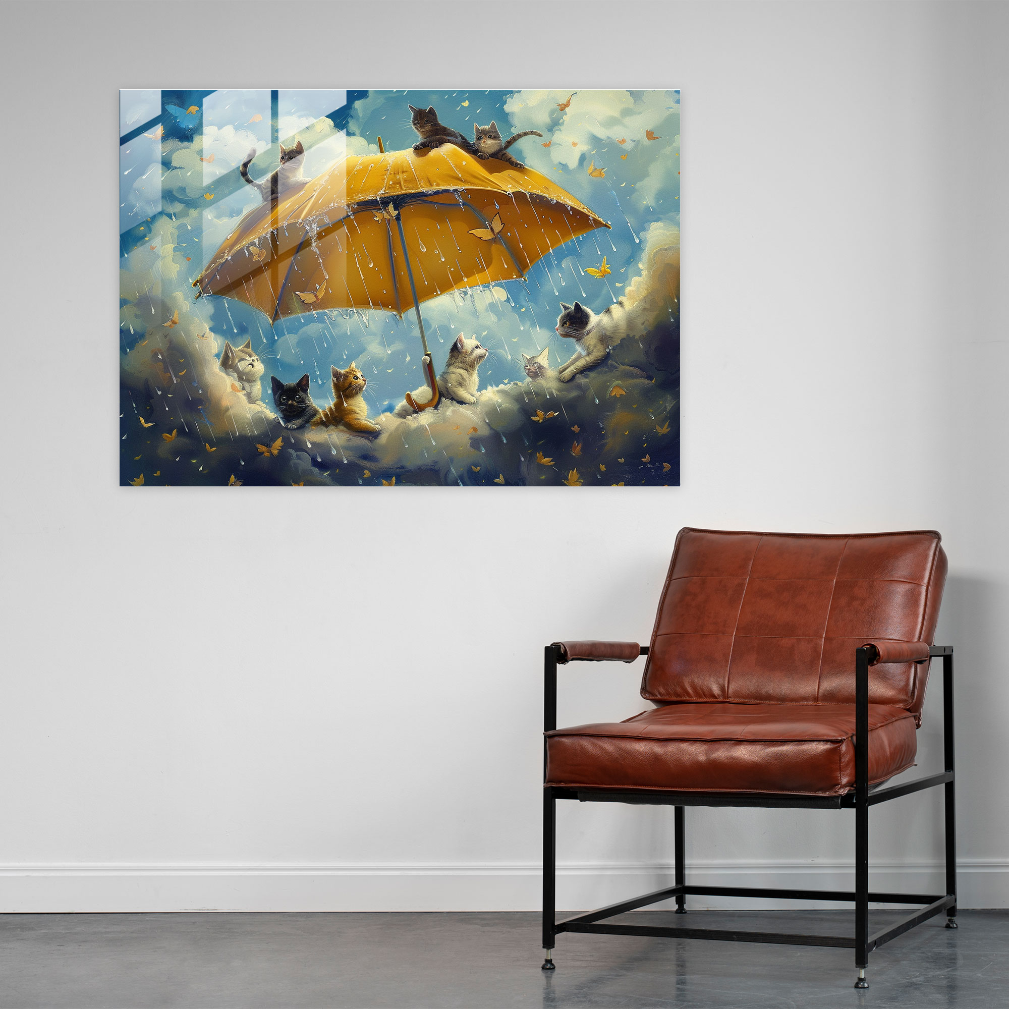 Cats & Dogs Rain Glass Print - Surrealism Art, Glass Print, Home Decoration, Modern Art