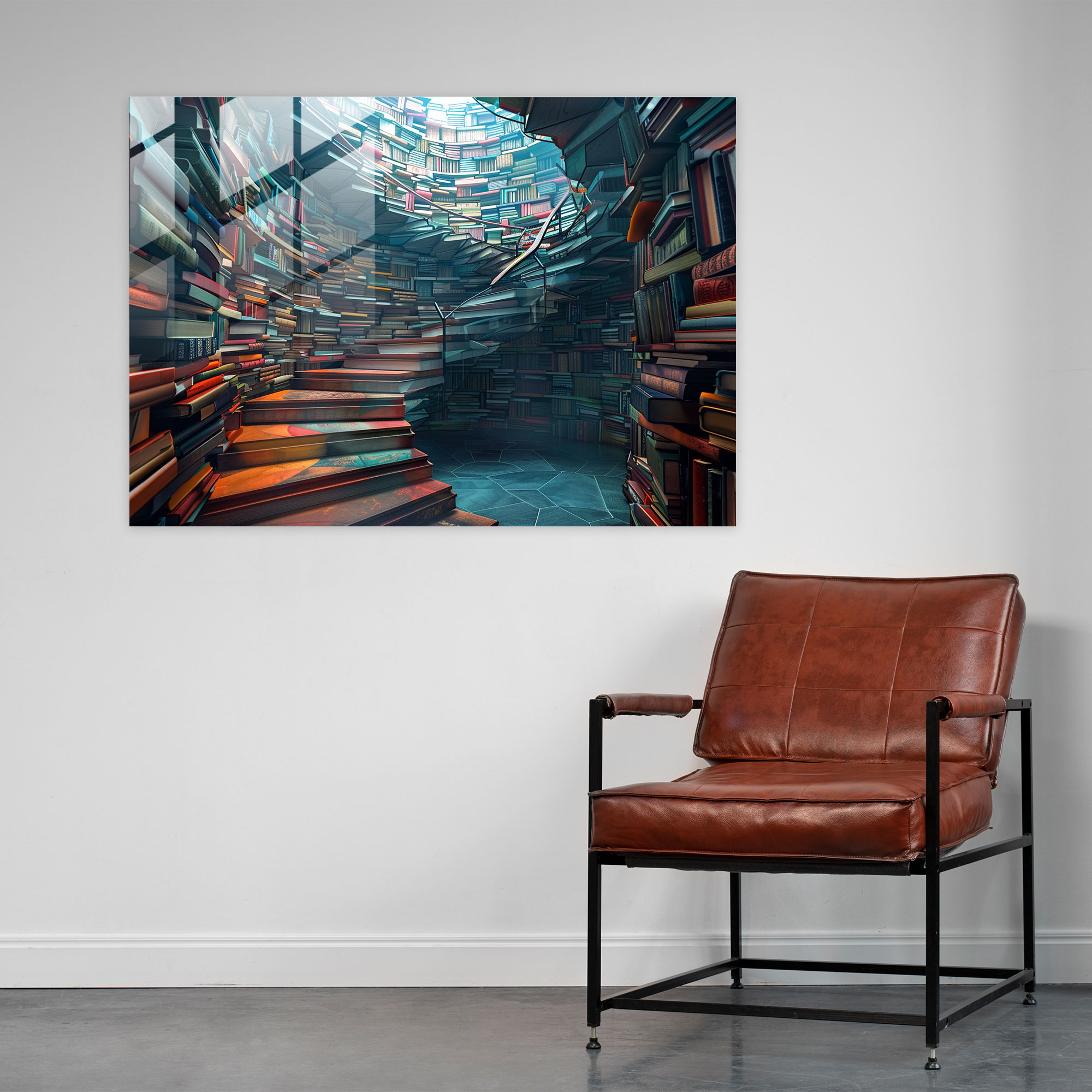Book Staircase Glass Wall Art - Surrealism Art, Surrealism Art, Glass Art, Wall Decoration