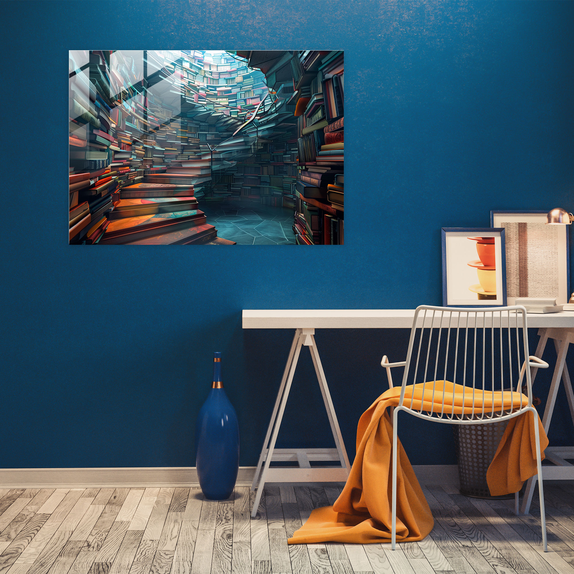Book Staircase Glass Wall Art - Surrealism Art, Surrealism Art, Glass Art, Wall Decoration
