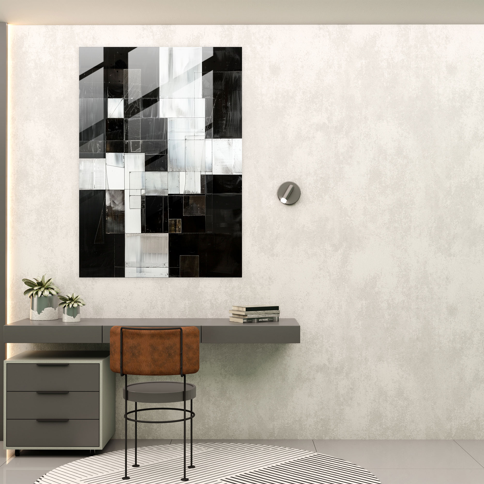 Suprematism Black And White Squares Glass Wall Art - Suprematism, Home Decoration, Glass Art, Suprematism