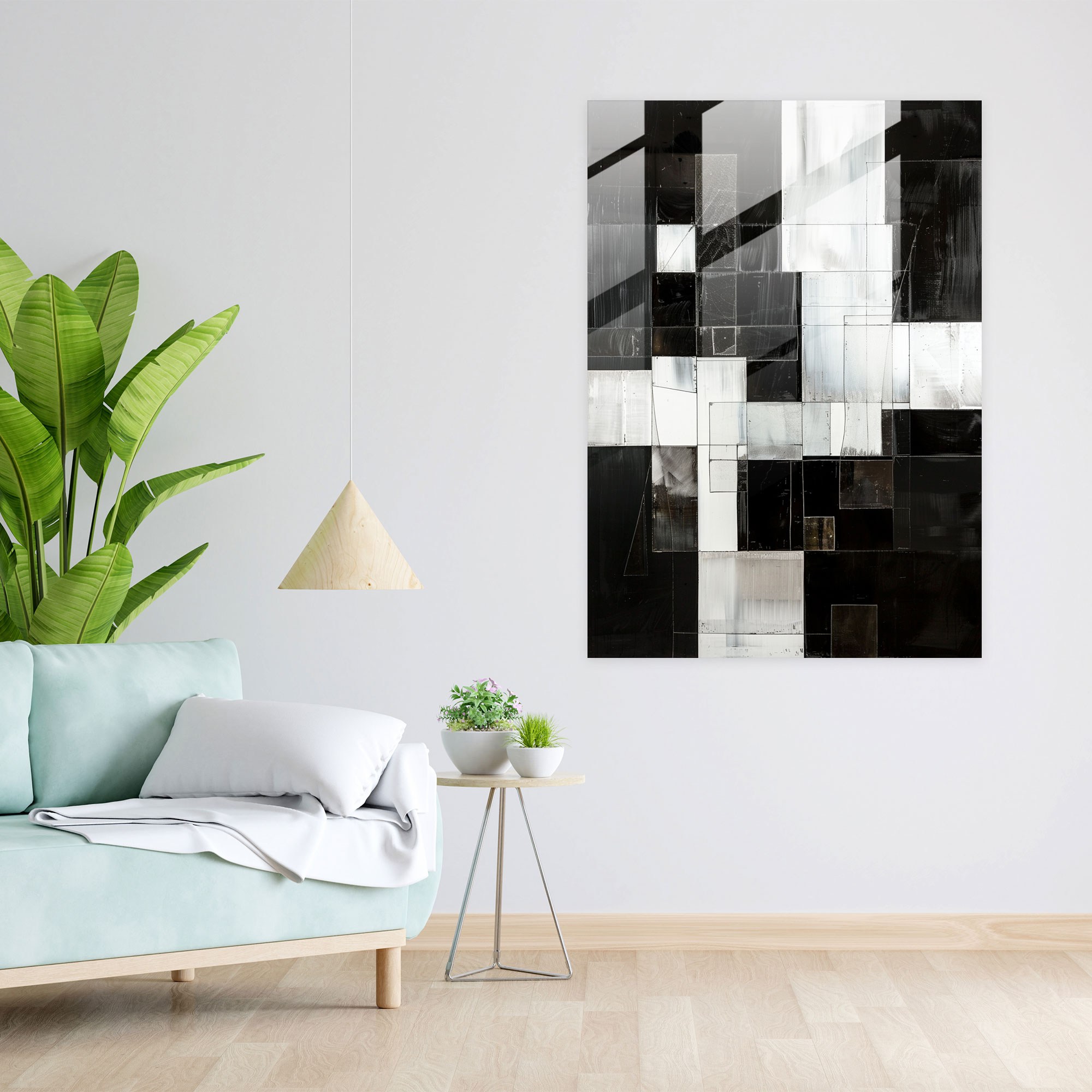 Suprematism Black And White Squares Glass Wall Art - Suprematism, Home Decoration, Glass Art, Suprematism