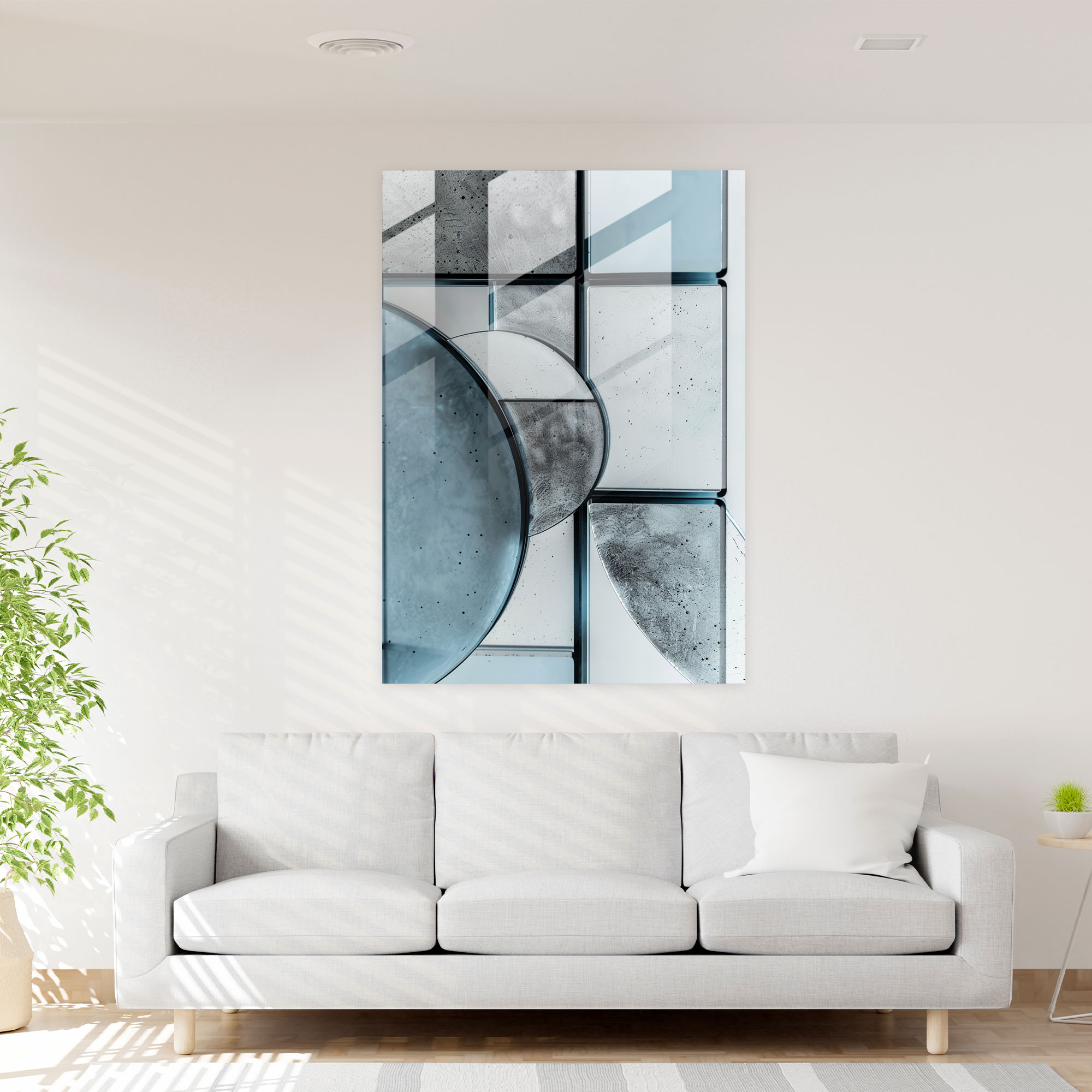 Suprematism Abstract Grey And Blue Glass Art - Suprematism, Glass Wall Art, Home Decoration, Suprematism