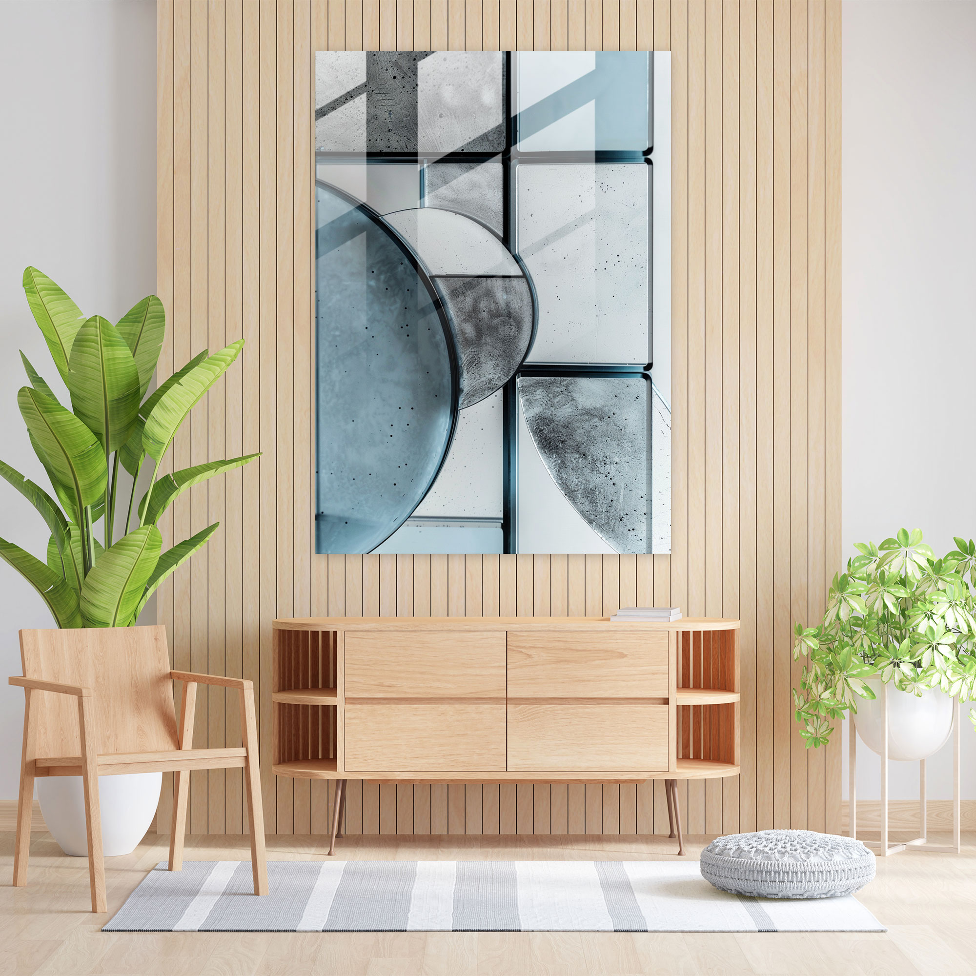 Suprematism Abstract Grey And Blue Glass Art - Suprematism, Glass Wall Art, Home Decoration, Suprematism