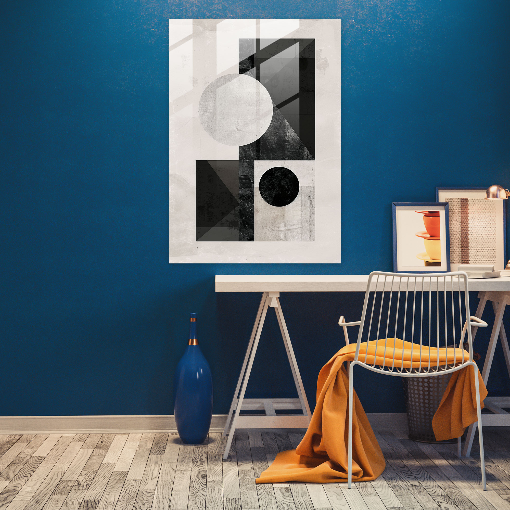 Suprematism Monochromatic Geometric Composition Home Decoration - Suprematism, Glass Wall Art, Suprematism, Glass Art