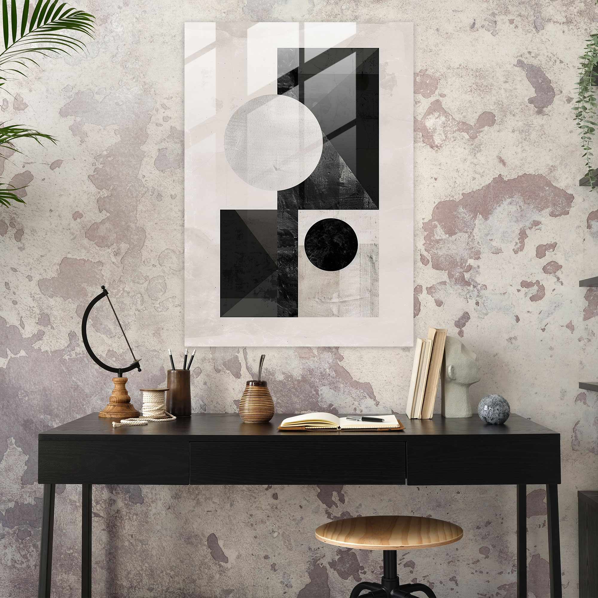 Suprematism Monochromatic Geometric Composition Home Decoration - Suprematism, Glass Wall Art, Suprematism, Glass Art