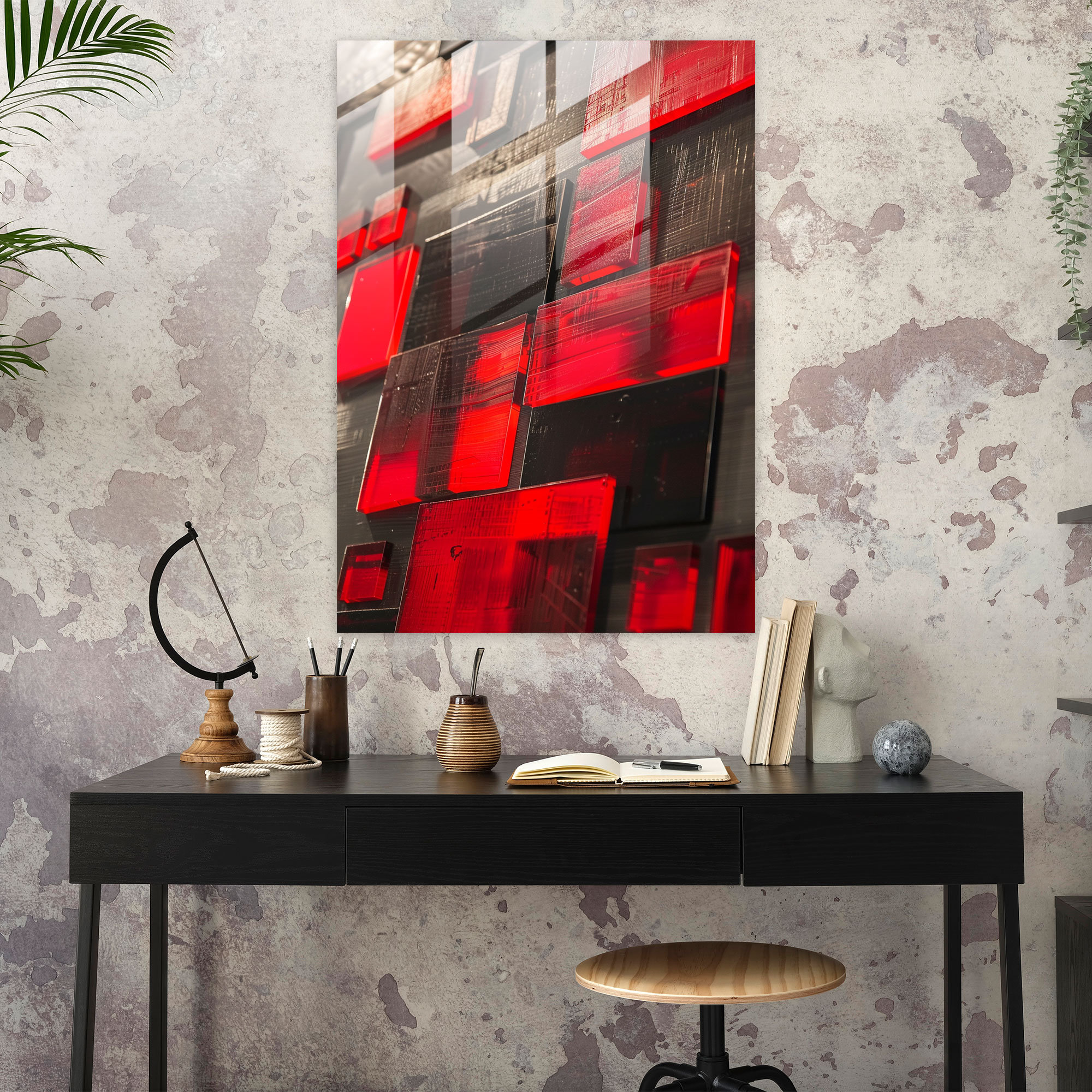 Red Square Suprematism Glass Wall Art - Suprematism, Glass Art, Home Decoration, Suprematism