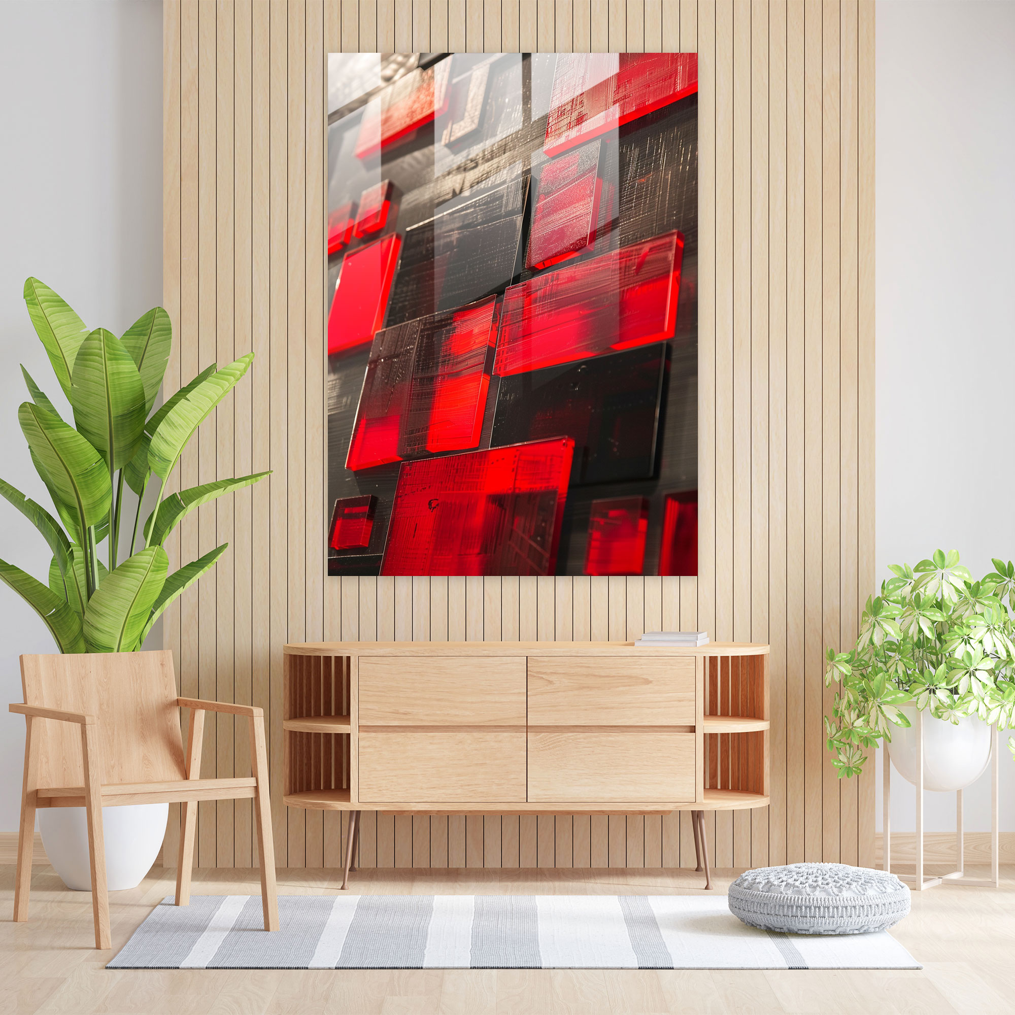Red Square Suprematism Glass Wall Art - Suprematism, Glass Art, Home Decoration, Suprematism