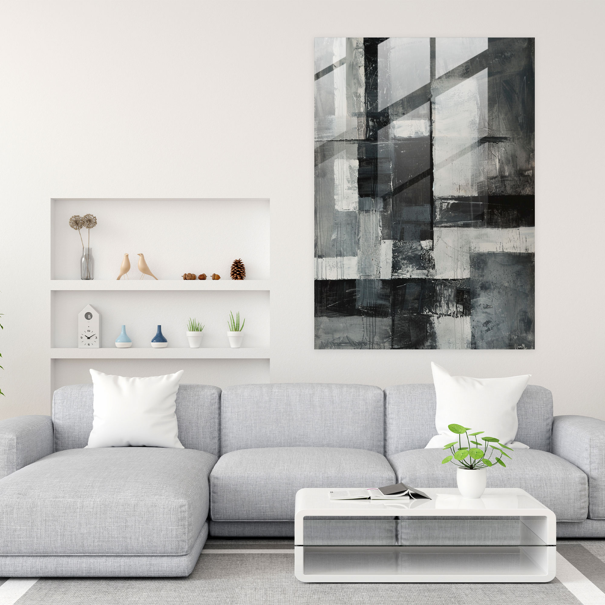 Gray Abstract Suprematism Modern Art - Suprematism, Wall Decoration, Glass Art, Suprematism