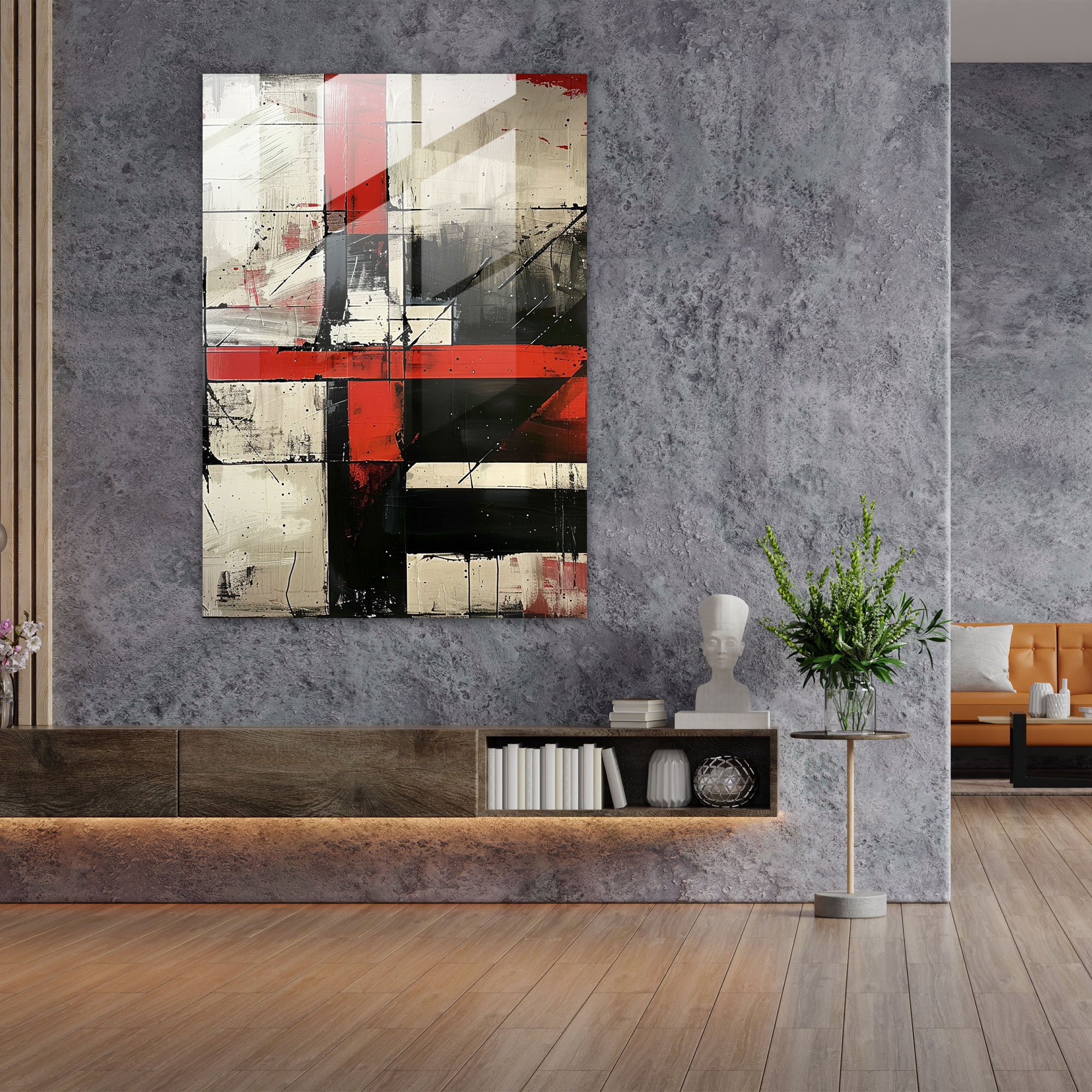 Bold Red And Black Lines Glass Wall Art - Suprematism, Wall Decoration, Modern Art, Suprematism
