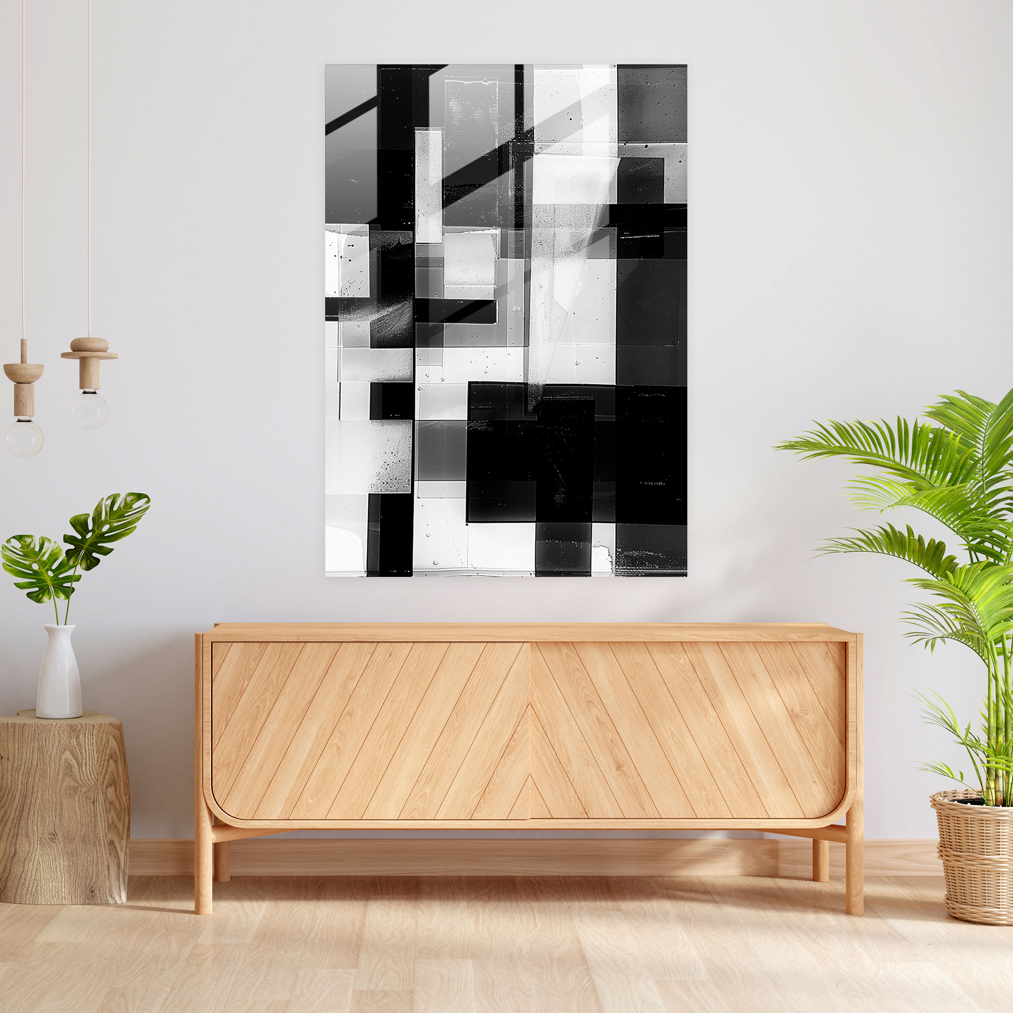 Bold Abstract Black And White Glass Art - Suprematism, Suprematism, Wall Decoration, Modern Art