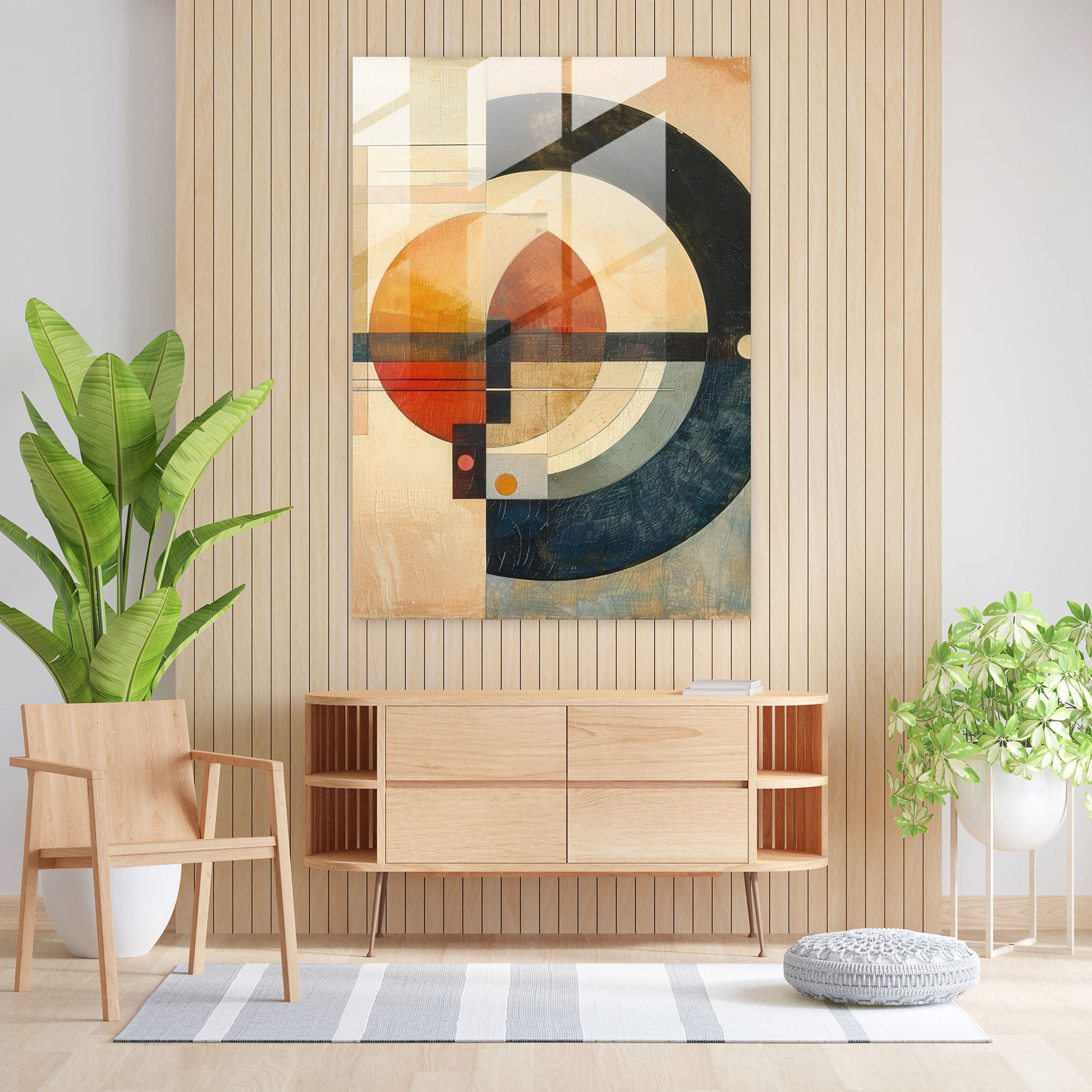 Dynamic Overlapping Shapes Glass Print - Suprematism, Suprematism, Home Decoration, Glass Wall Art