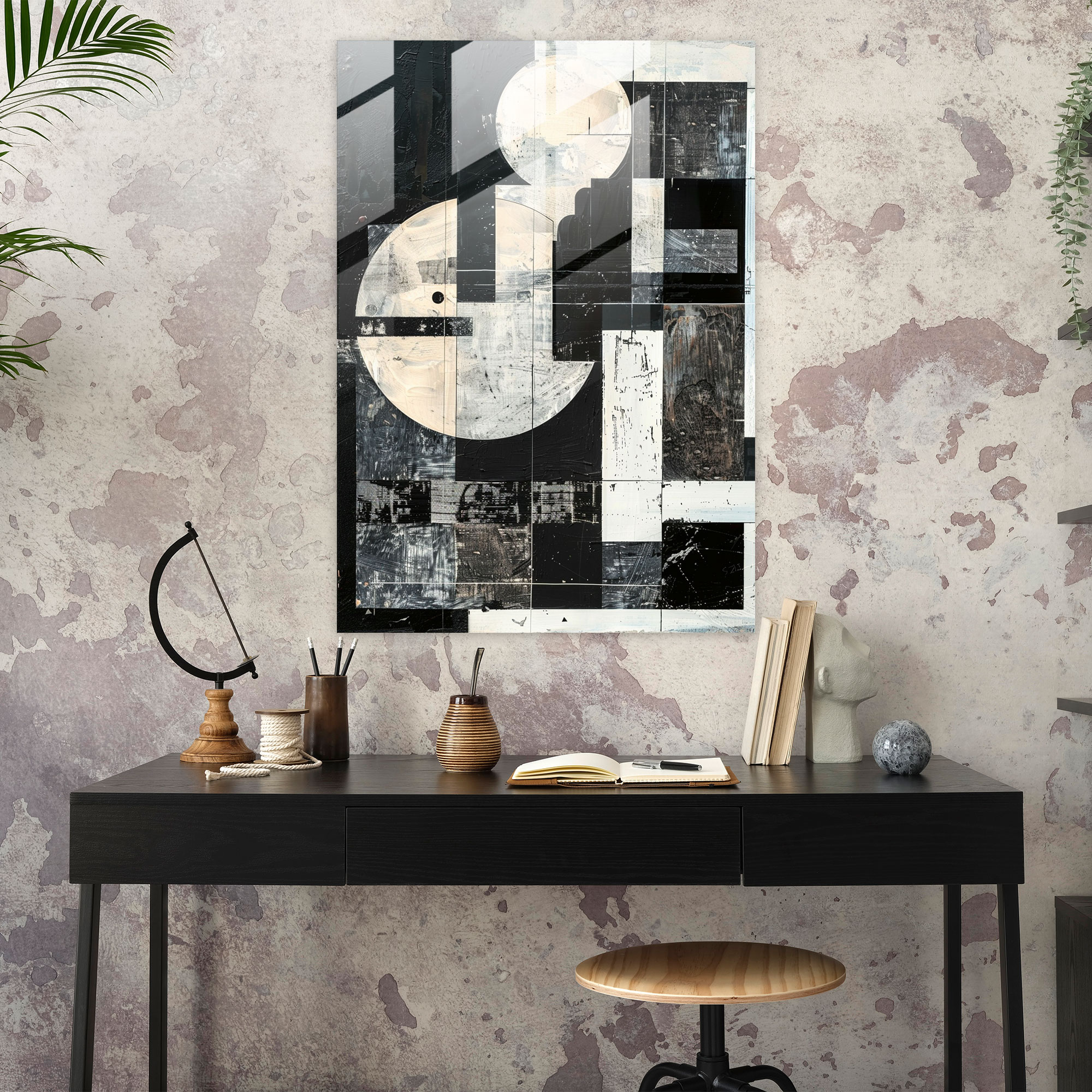 Black And White Suprematism Glass Wall Art - Suprematism, Glass Wall Art, Modern Art, Wall Decoration