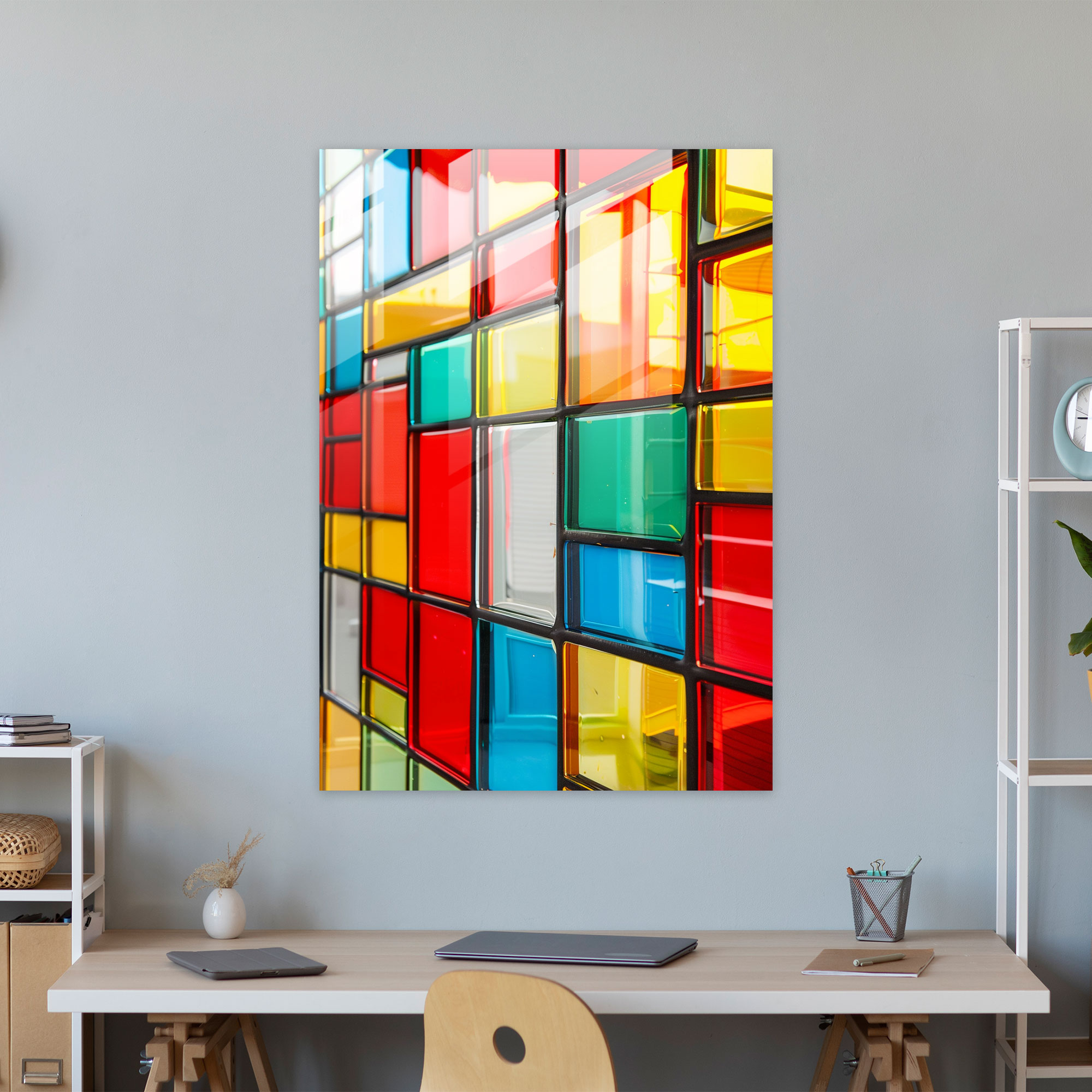 Grid Patterns Suprematism Glass Wall Art - Suprematism, Wall Decoration, Glass Wall Art, Glass Art