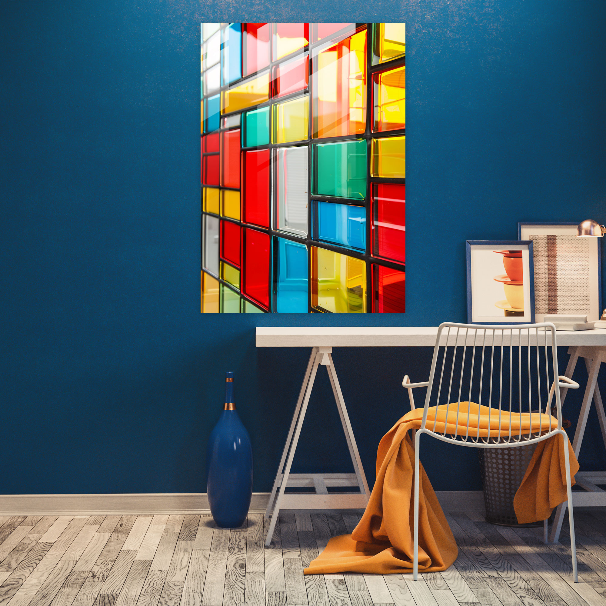 Grid Patterns Suprematism Glass Wall Art - Suprematism, Wall Decoration, Glass Wall Art, Glass Art