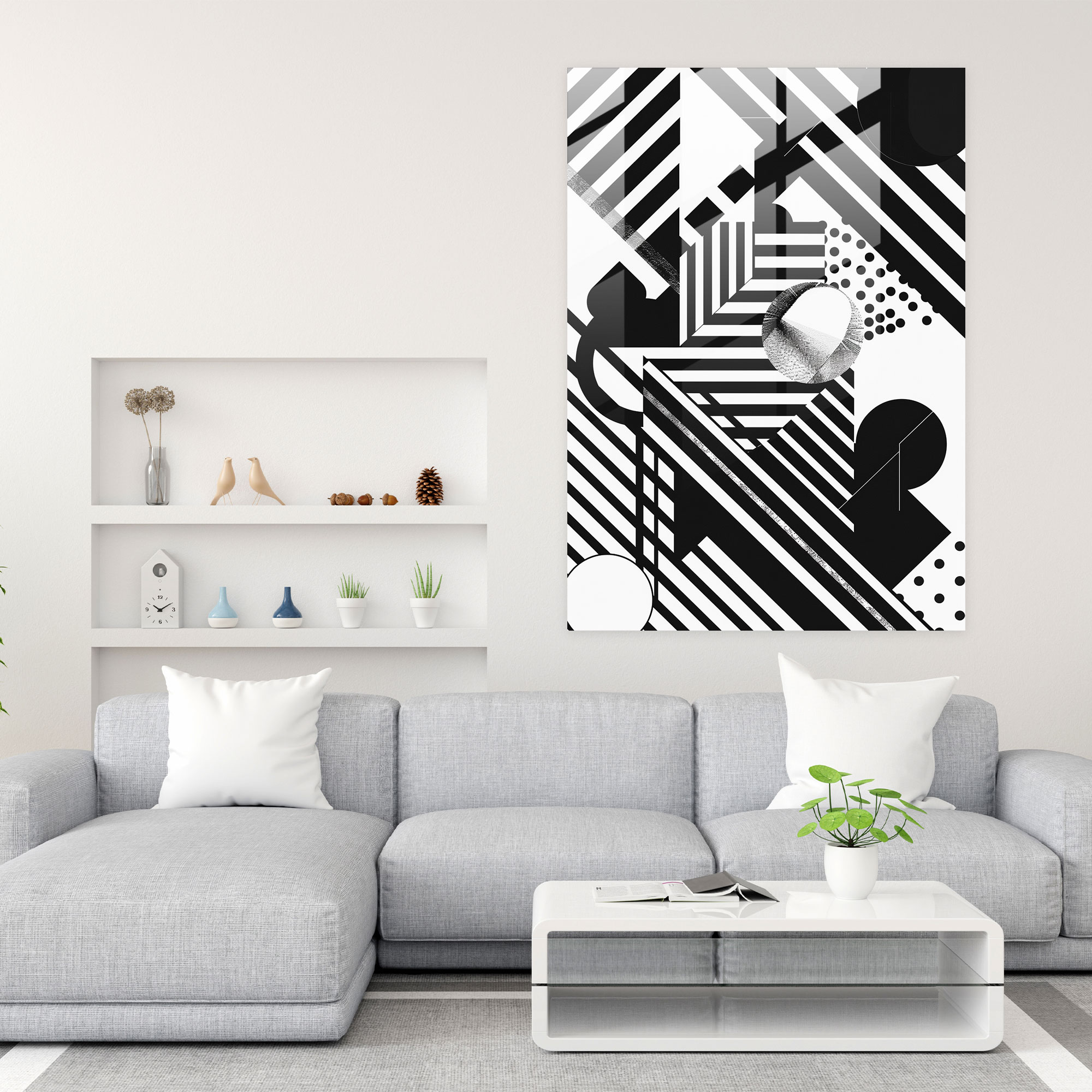 Suprematism Glass Wall Art - Black And White Geometric Patterns - Suprematism, Wall Decoration, Glass Art, Suprematism