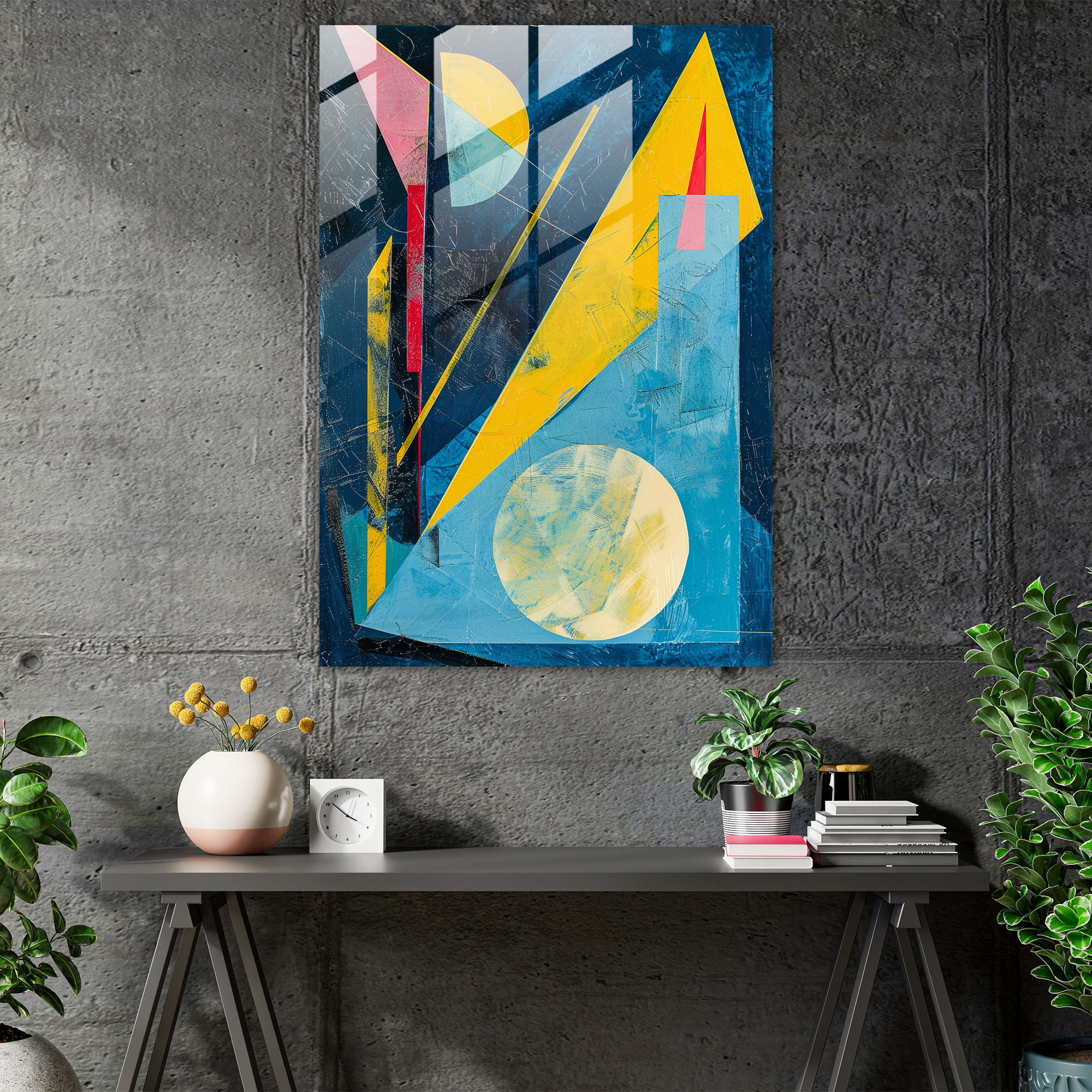 Suprematism Home Decoration - Blue And Yellow Abstract Composition - Suprematism, Suprematism, Home Decoration, Glass Print