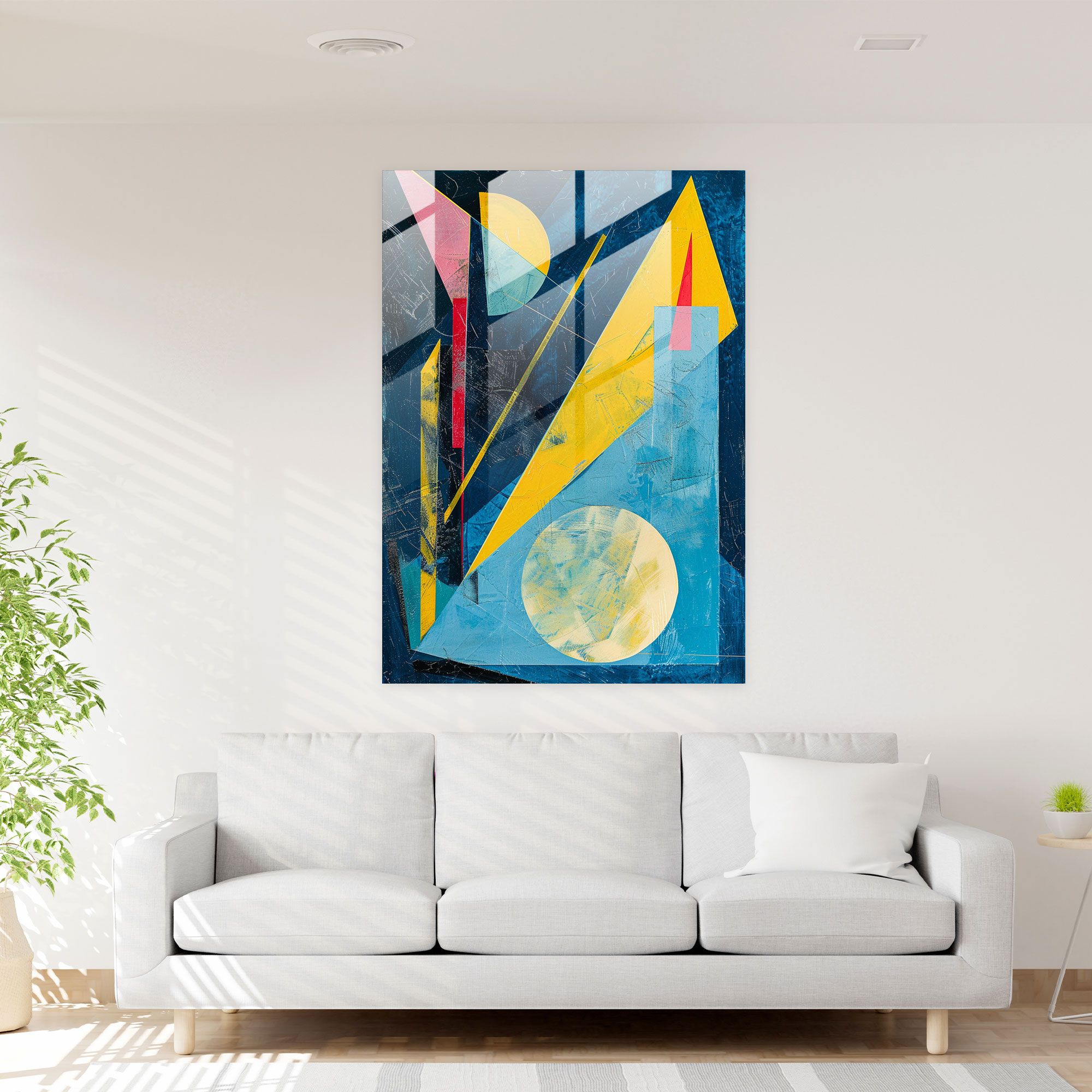 Suprematism Home Decoration - Blue And Yellow Abstract Composition - Suprematism, Suprematism, Home Decoration, Glass Print