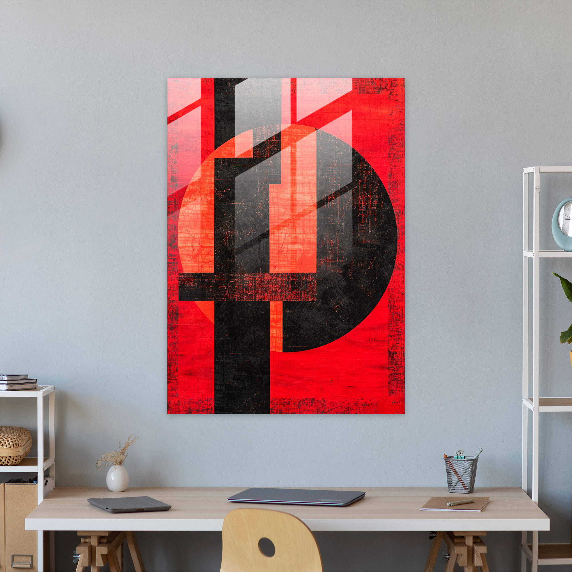 Suprematism Glass Print - Red And Black Intersecting Shapes - Suprematism, Home Decoration, Suprematism, Glass Art