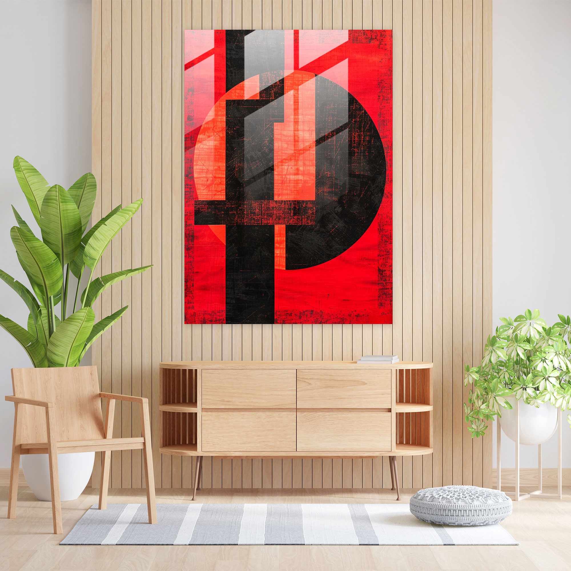 Suprematism Glass Print - Red And Black Intersecting Shapes - Suprematism, Home Decoration, Suprematism, Glass Art