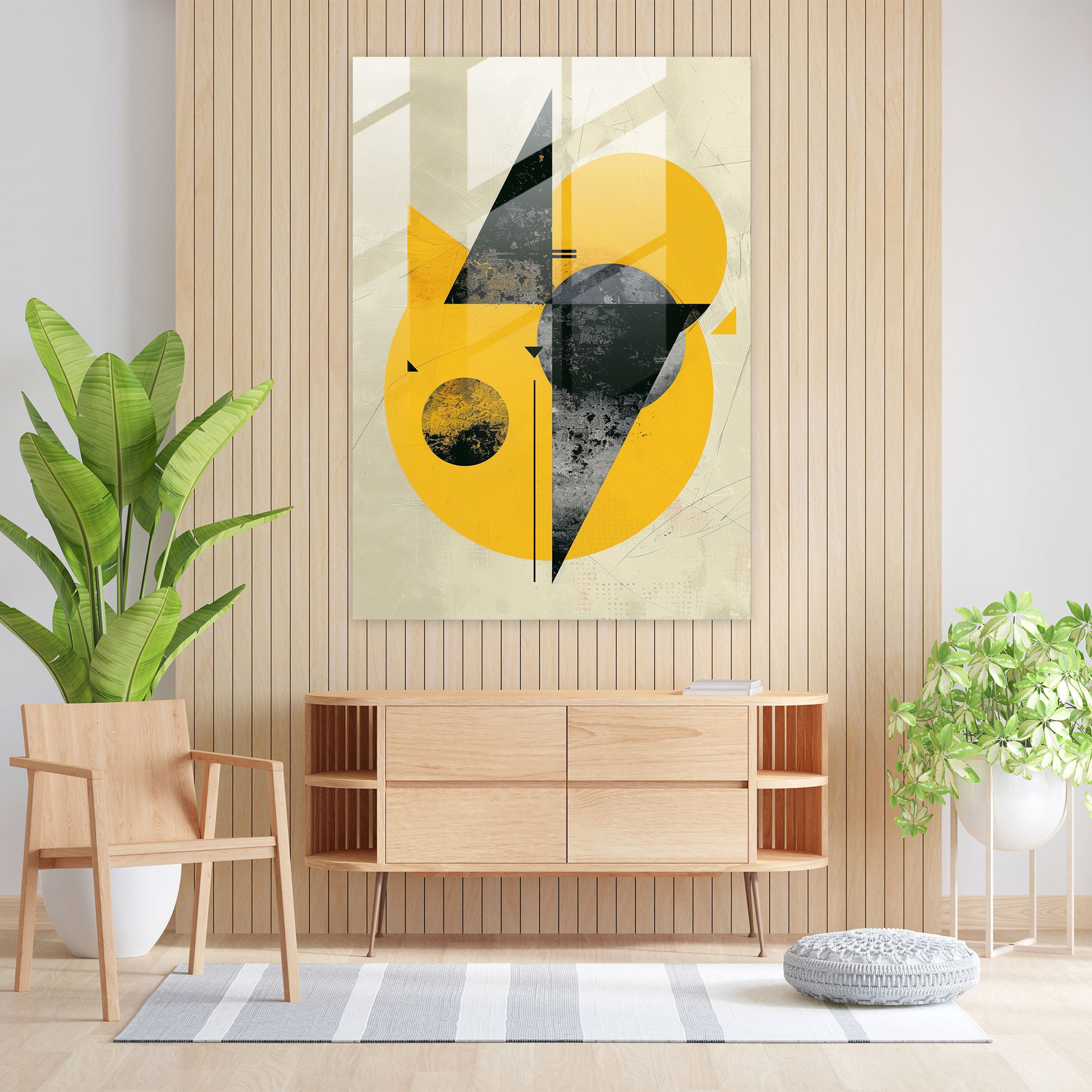 Suprematism Glass Wall Art - Yellow Circles And Triangles Composition - Suprematism, Suprematism, Modern Art, Wall Decoration