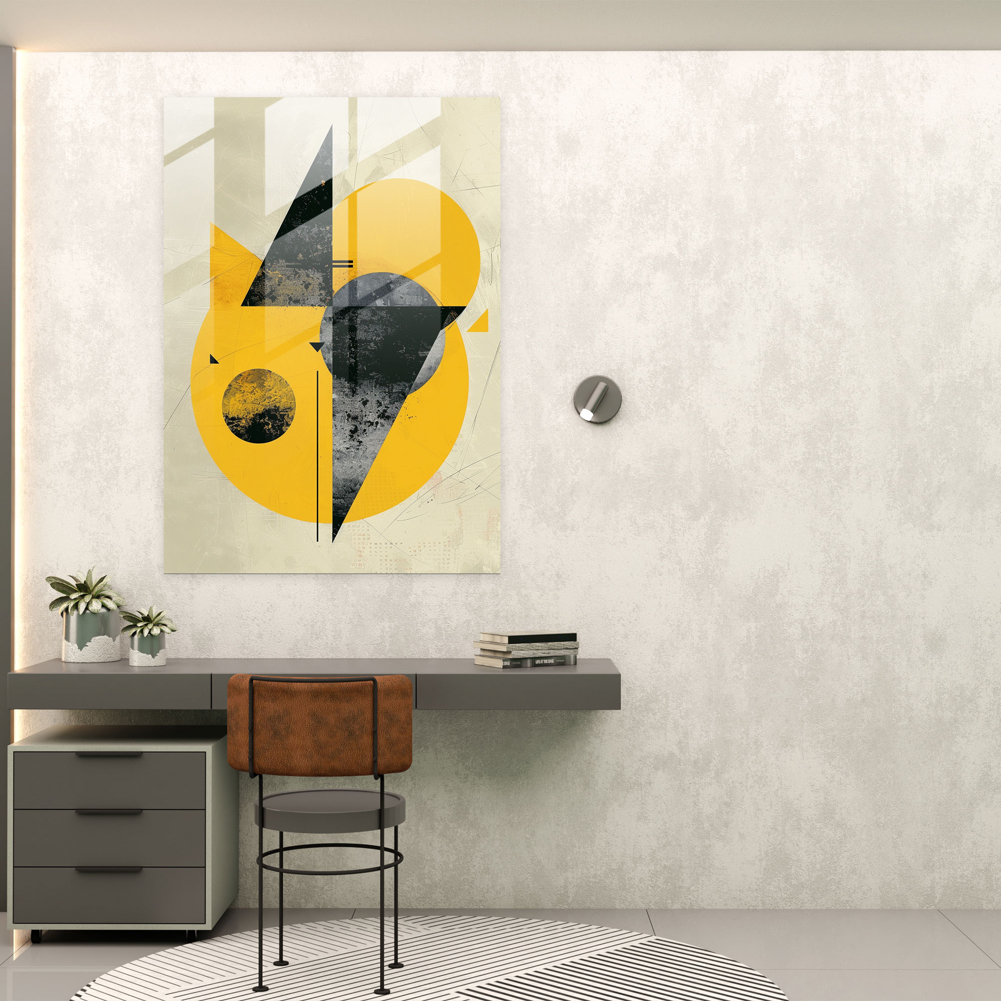 Suprematism Glass Wall Art - Yellow Circles And Triangles Composition - Suprematism, Suprematism, Modern Art, Wall Decoration