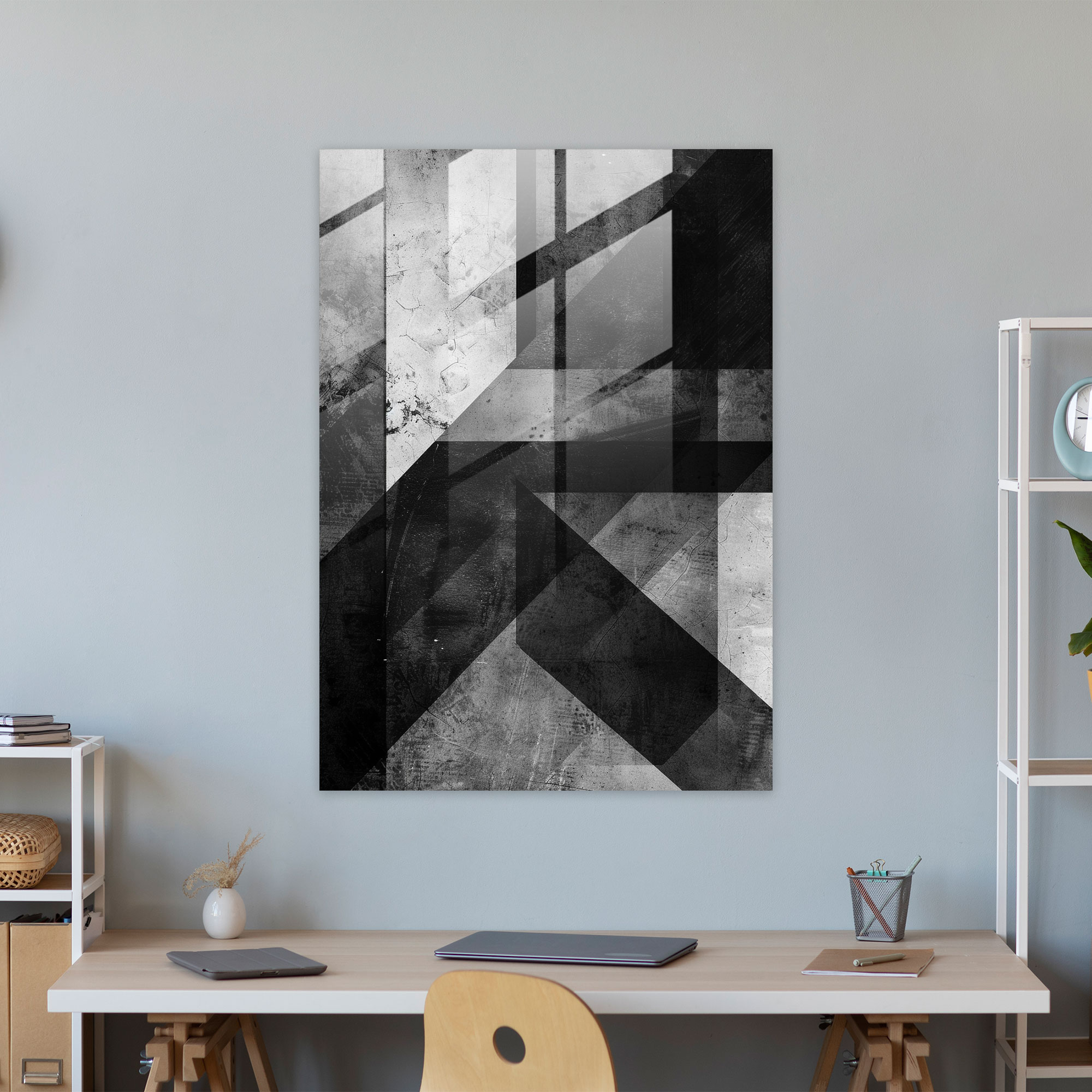 Suprematism Home Decoration - Monochrome Abstract Shapes With Texture - Suprematism, Glass Print, Home Decoration, Suprematism