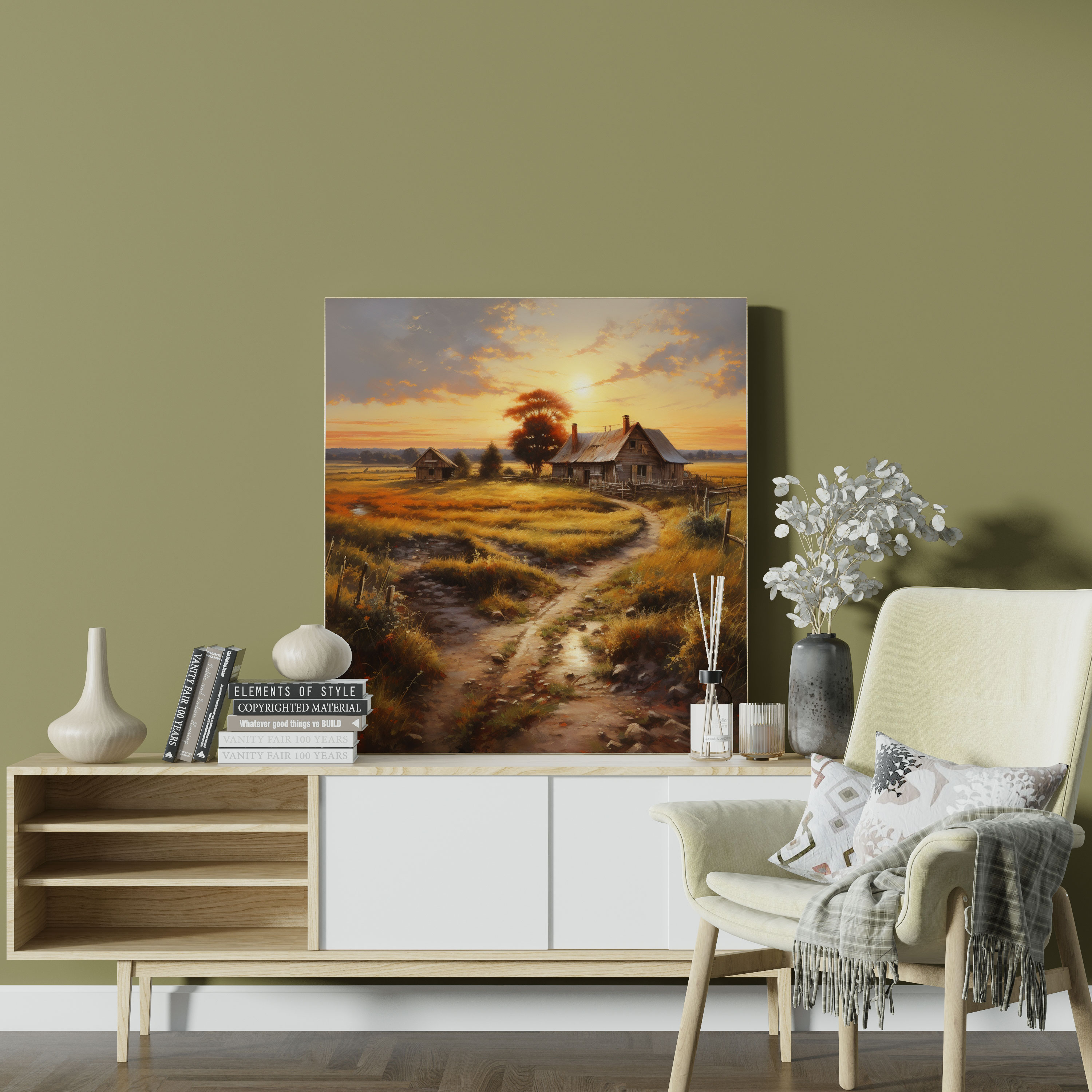 Sunset Farmhouse Wall Art - Sunset, Home Decoration, Canvas, Rustic Farmhouse